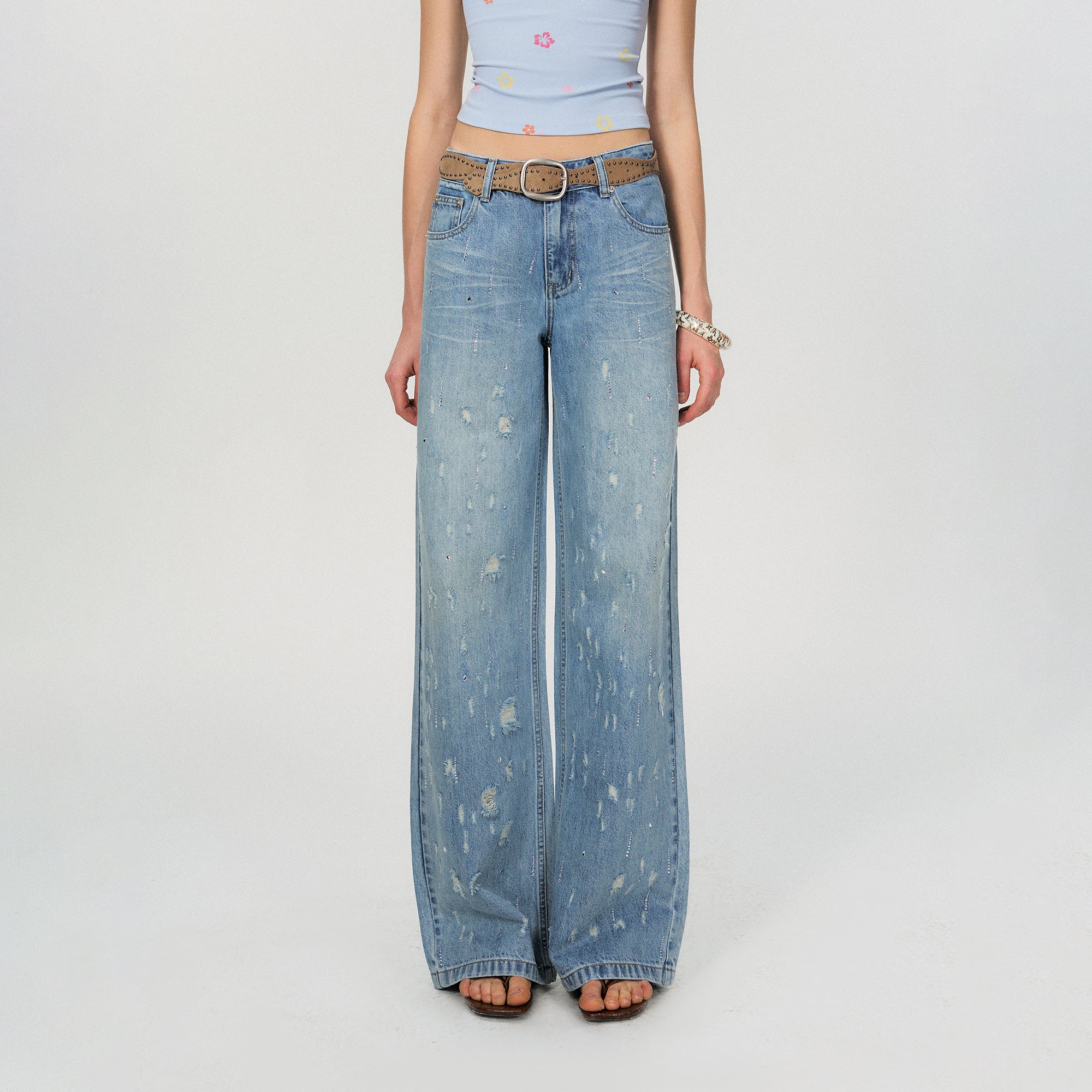 THE NEVERMORE Retro Distressed Diamond Straight Jeans