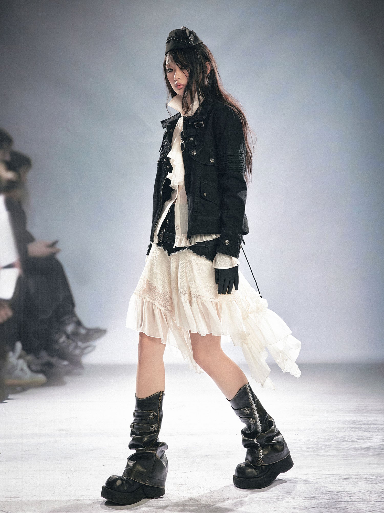 CESTNOUS Detachable Buckle-Strap Lace-Up Back Jacket
