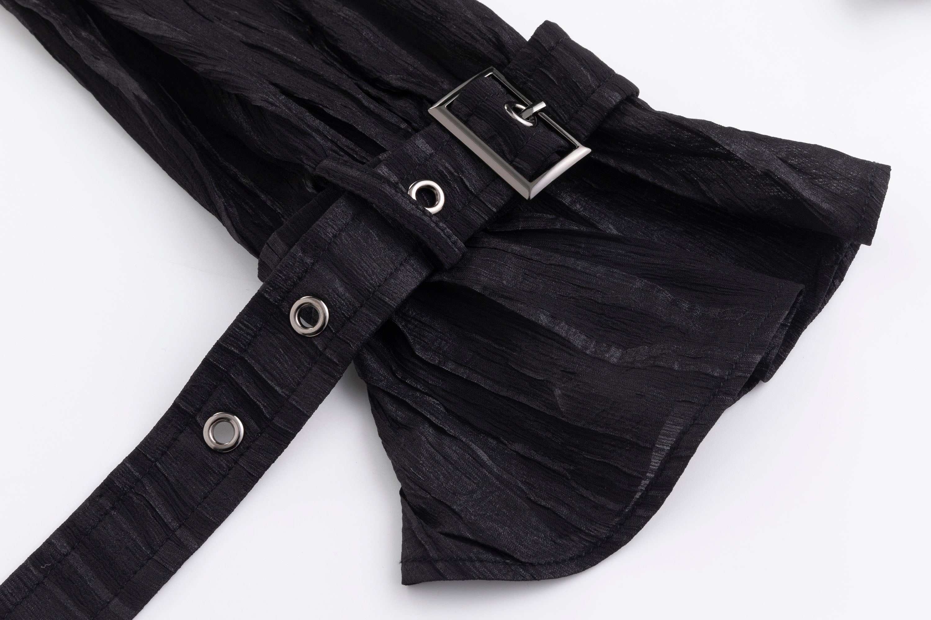 CESTNOUS Crinkled Ruffle Sheer Blouse