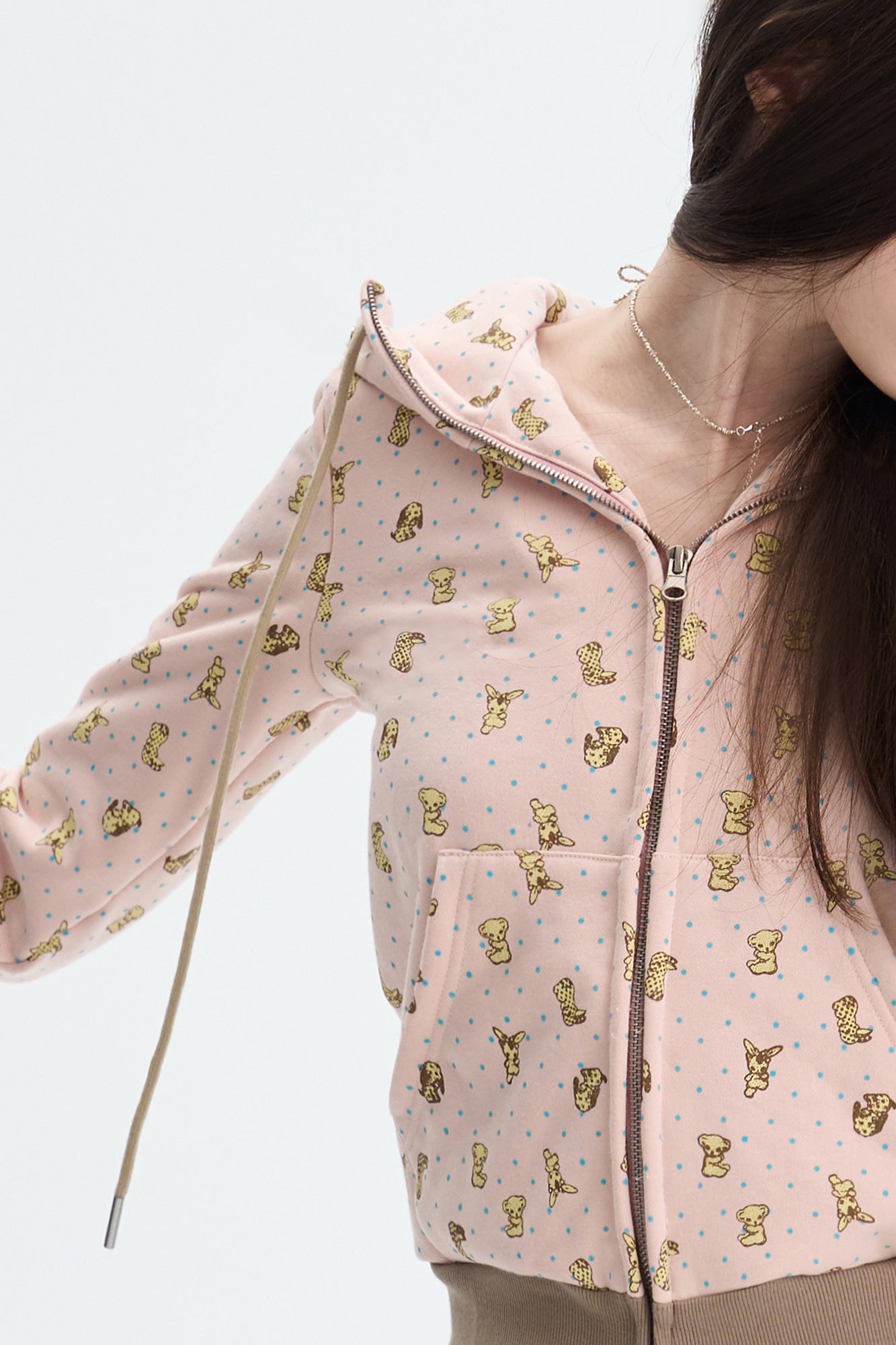 THE NEVERMORE Contrast-Waist Puppy Full-Print Zip Hoodie