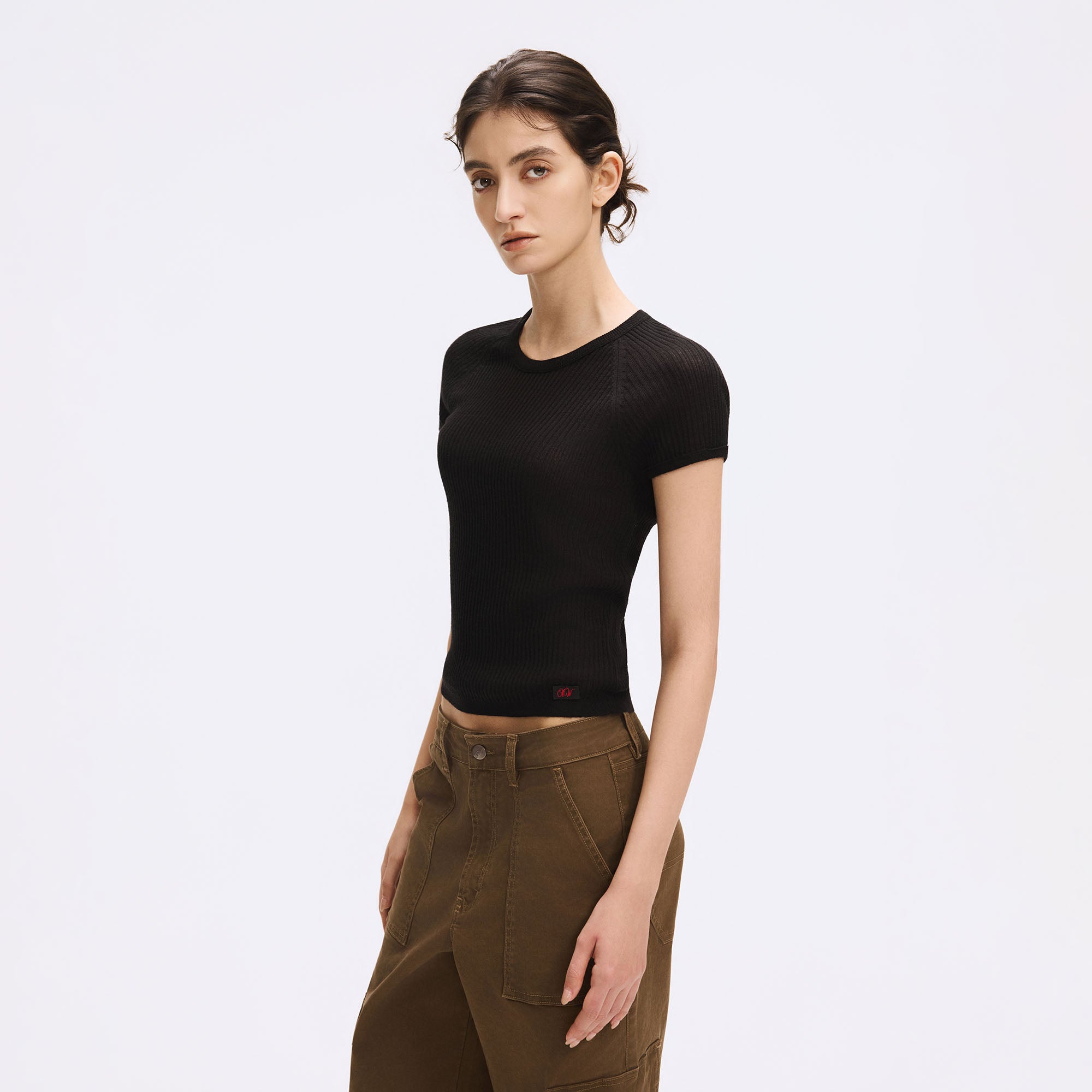 ARTIFICIAL WORLD Ribbed Slim Cropped T-Shirt