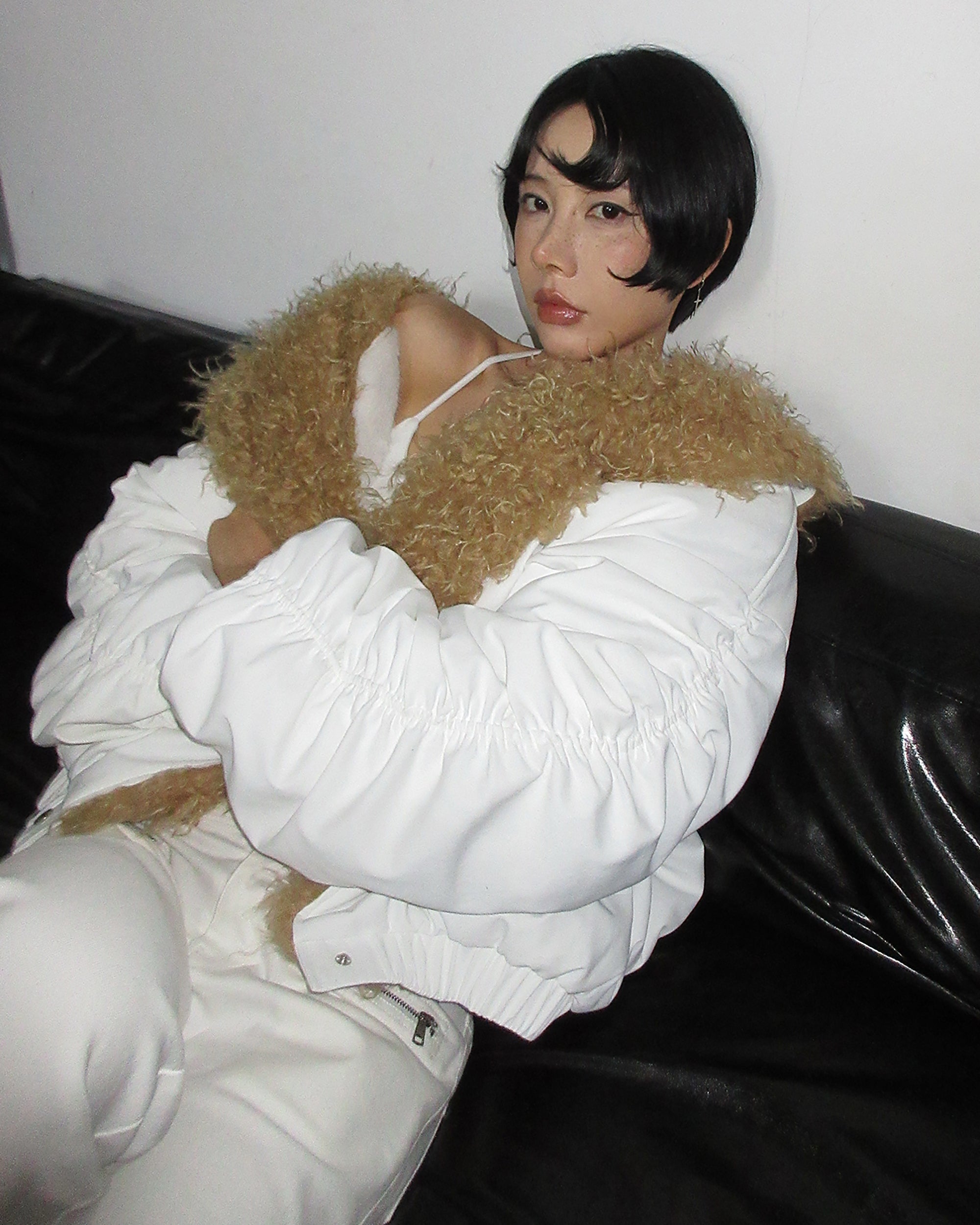 AE30 SAINT Faux Fur Trim Ruched Sleeve Parka