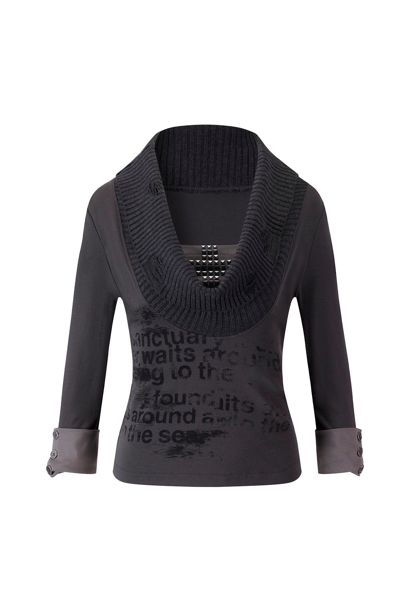 CESTNOUS Ribbed Cowl-Neck Long-Sleeve Tee