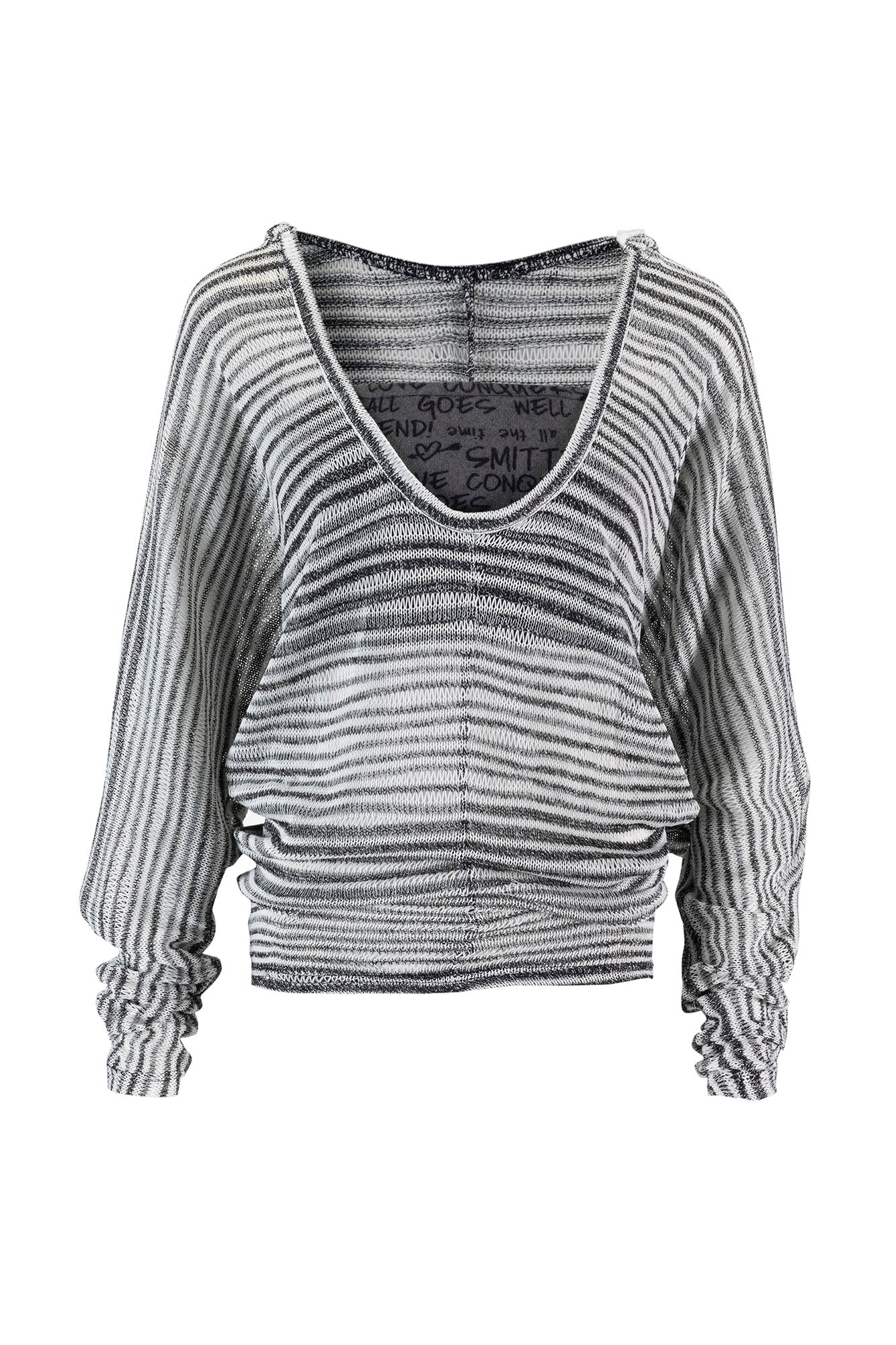 CESTNOUS Striped Sheer Hooded Long-Sleeve Tee