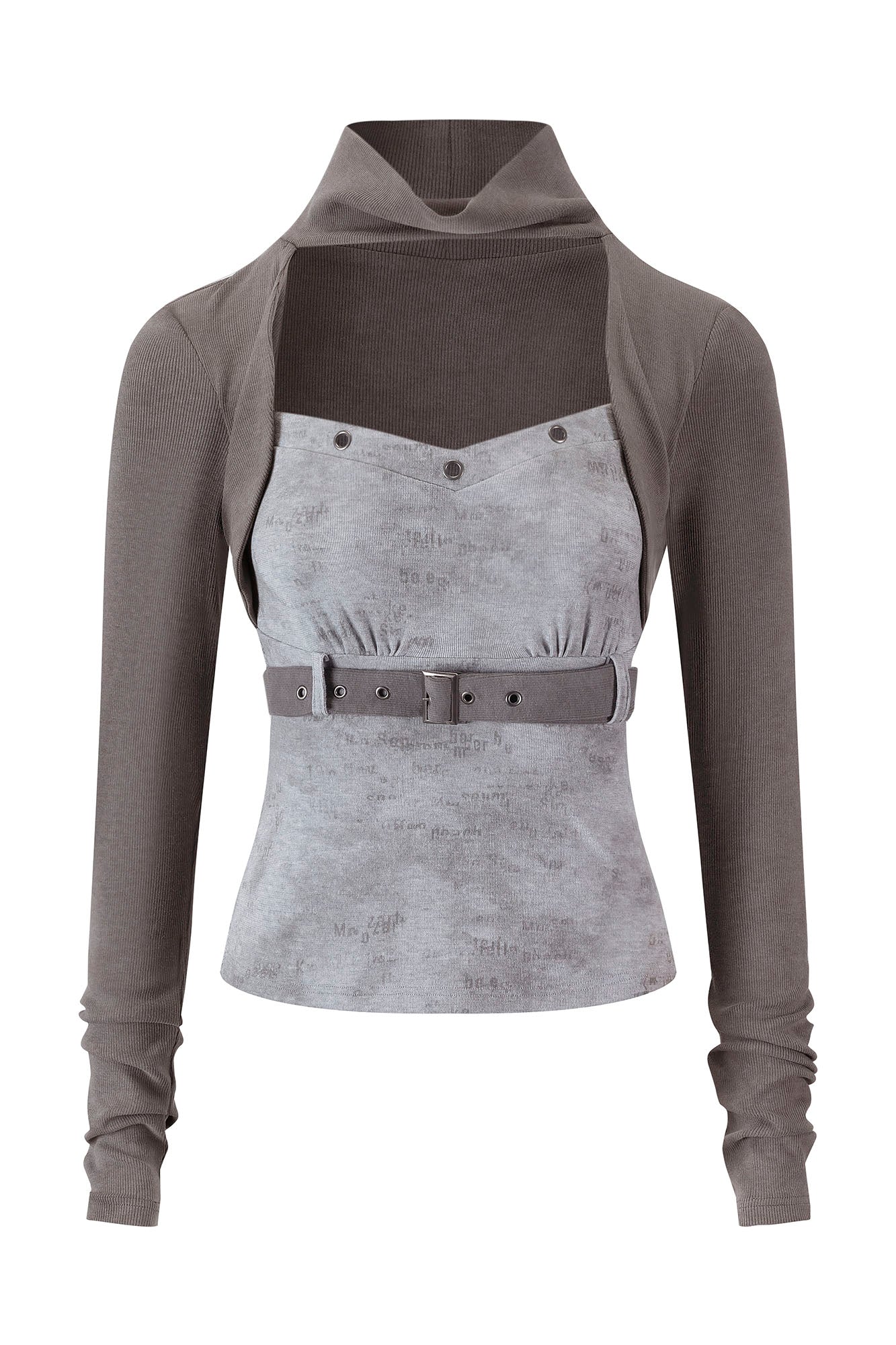 CESTNOUS Faux Layered Belted Long-Sleeve Tee