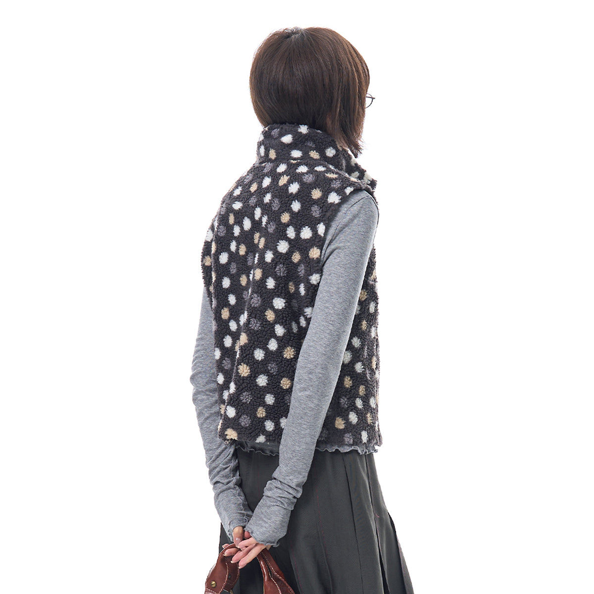HSUSE Retro Polka-Dot Sherpa Zip-Up Vest