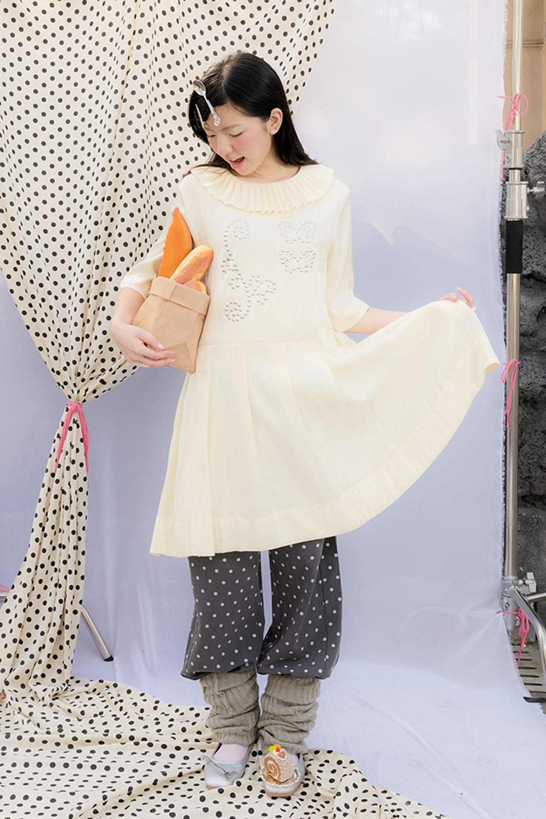UNSOCIAL NIGHT Studded Graphic Pleated-Collar Shift Dress