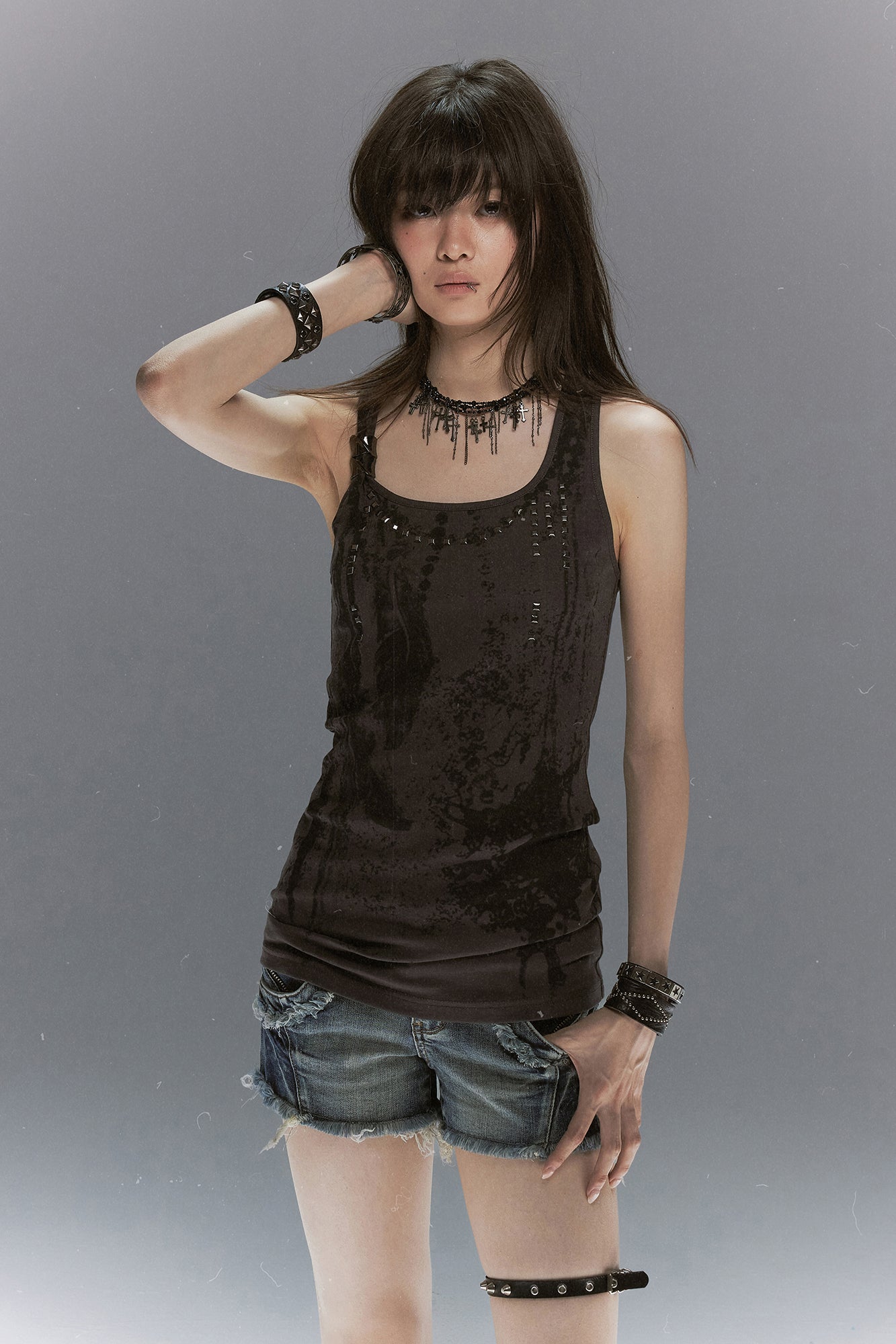 CESTNOUS Punk Studded Slim Tank Top