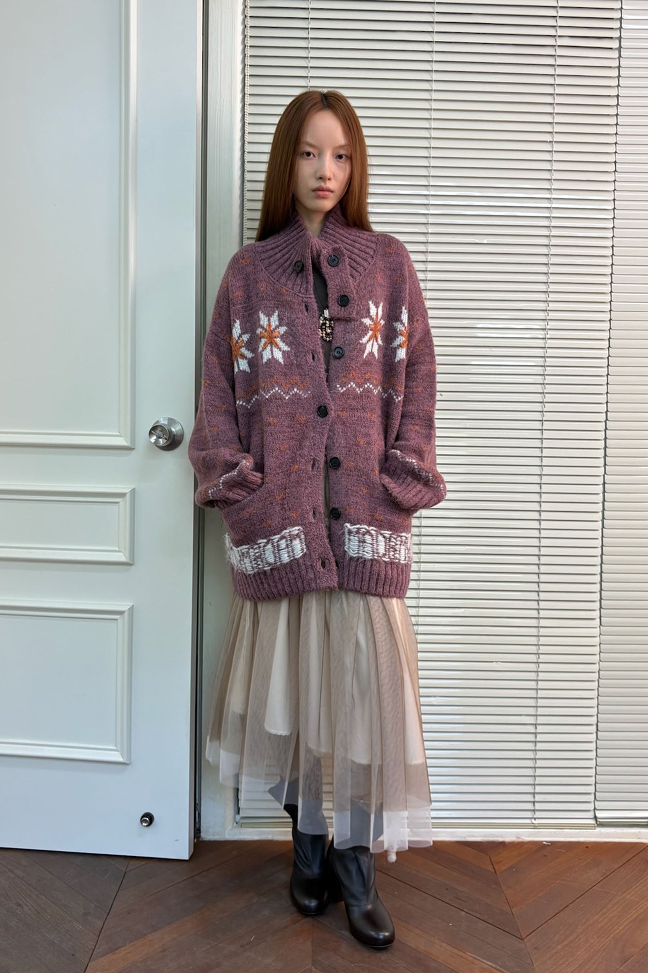 NEVERSEEZ Floral Jacquard Merino Wool-Blend Cardigan