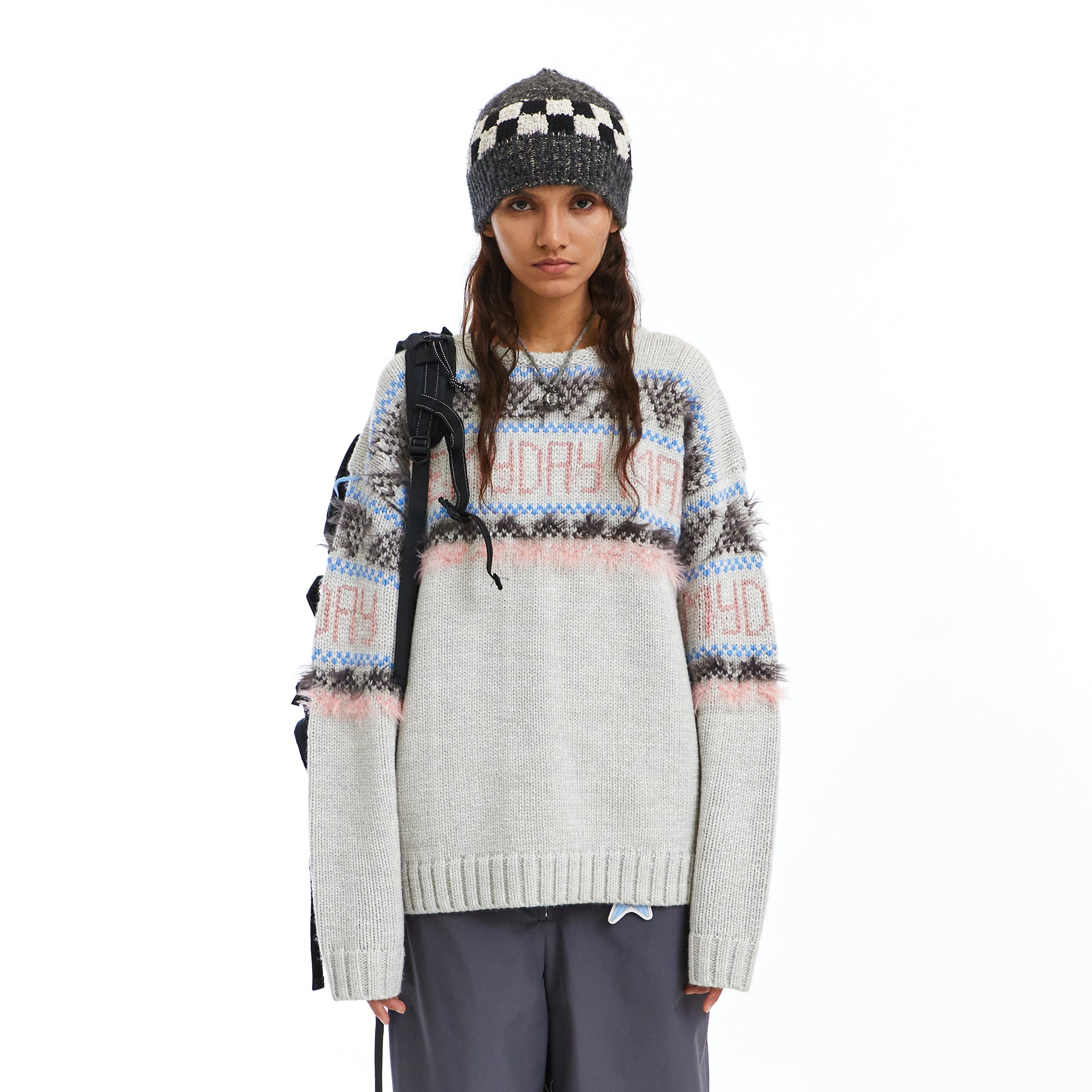 NEVERSEEZ Retro Eyelash-Stripe Sweater