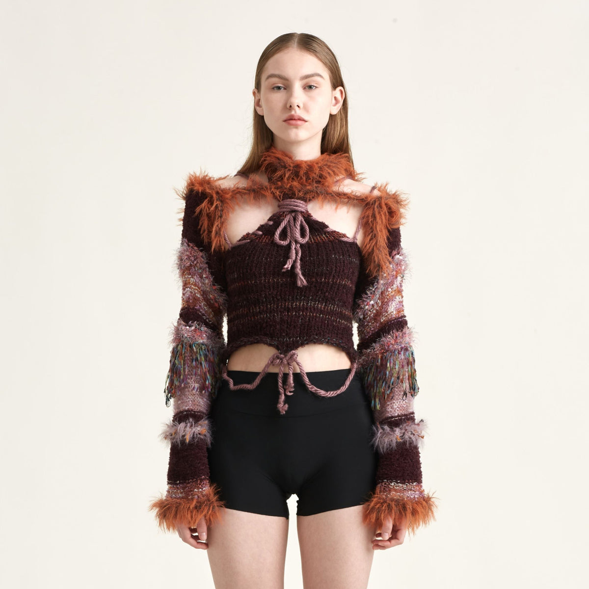 JUEJUEWORKS Fuzzy Trim Sleeve Shrug