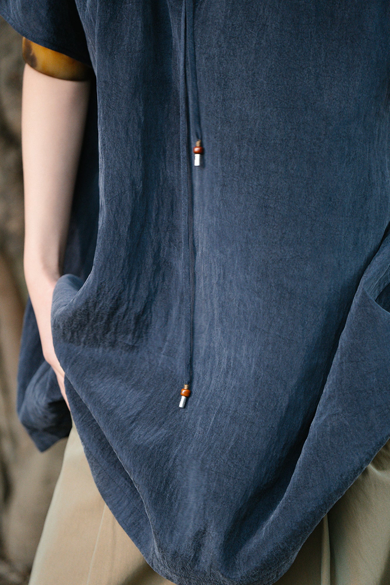 CAIRA Washed Drawstring Neck T-Shirt