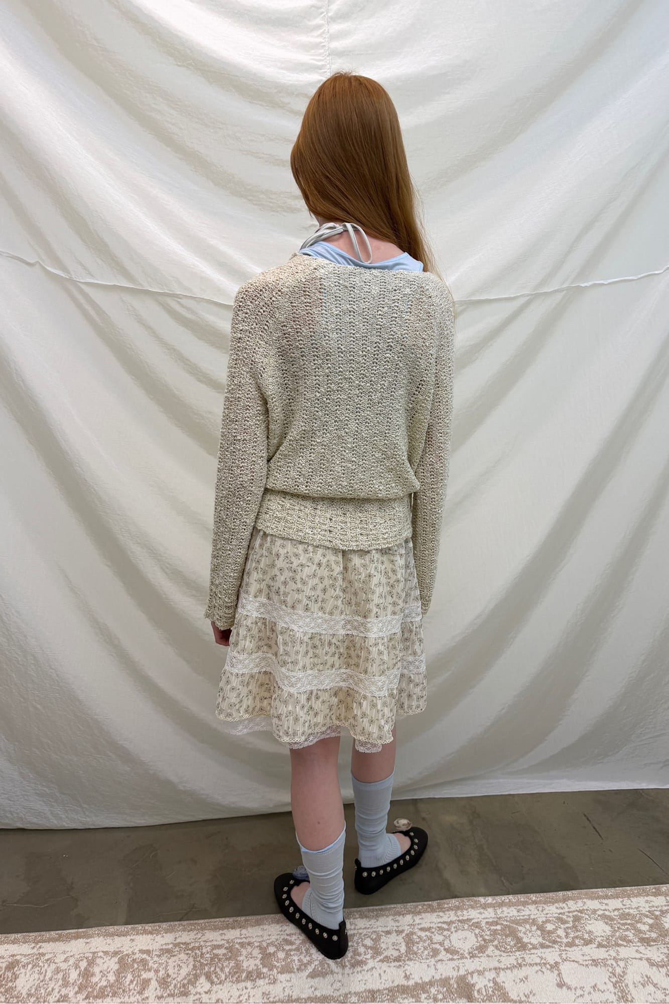 NEVERSEEZ Open-Knit Draped Wrap Cardigan