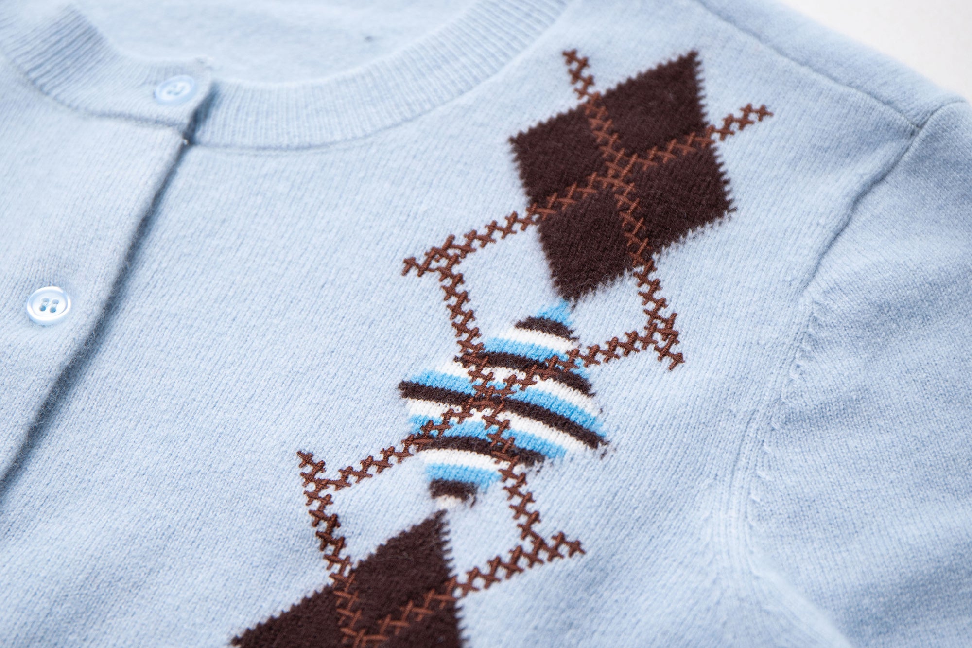 LEONSENSE Contrast Argyle Jacquard Wool Cardigan