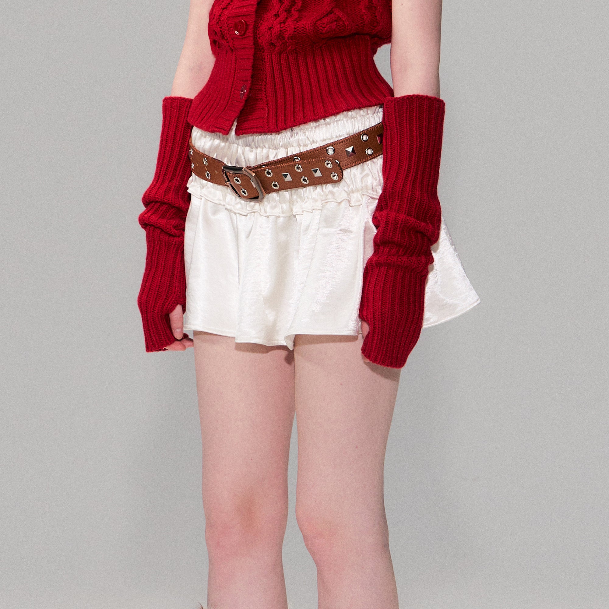 THE NEVERMORE Satin Shirred Waist Skort