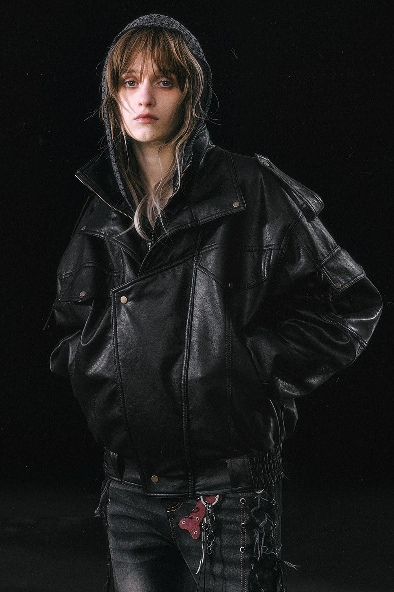 CESTNOUS Detachable Faux Fur-Lined Bomber Jacket