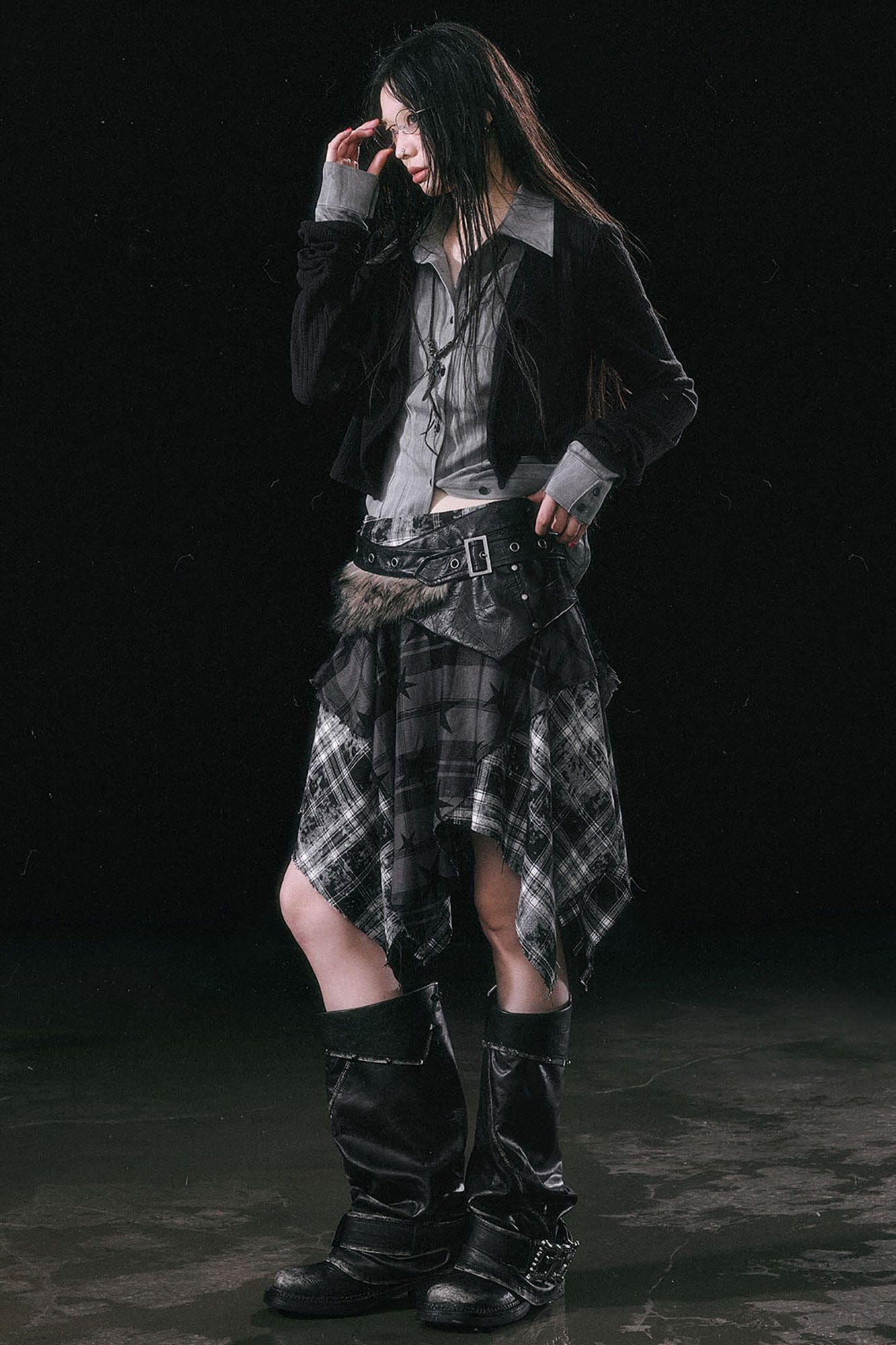 CESTNOUS Faux Layered Knit Panel Shirt