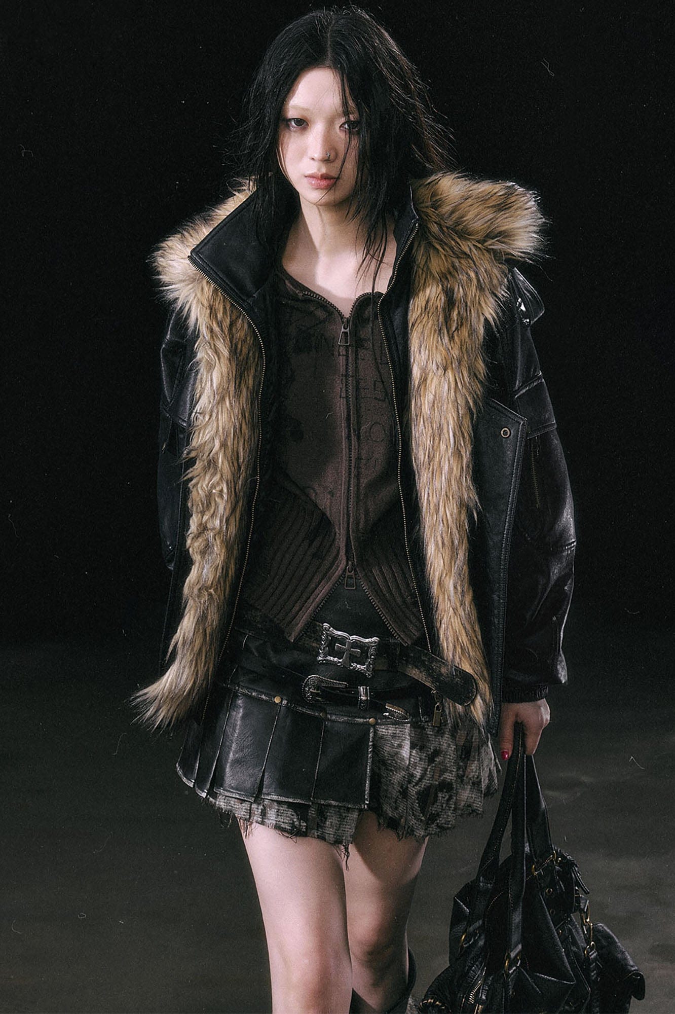 CESTNOUS Detachable Faux Fur-Lined Bomber Jacket