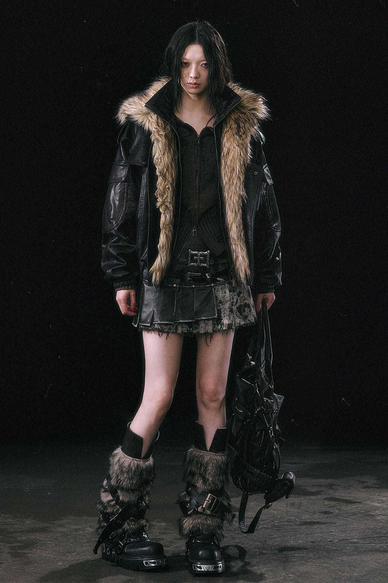 CESTNOUS Detachable Faux Fur-Lined Bomber Jacket