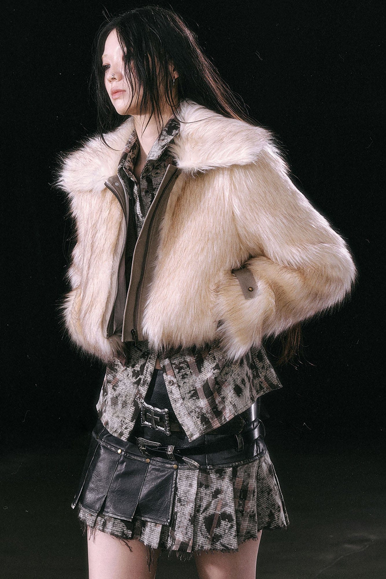 CESTNOUS Detachable Hem Spliced Faux Fur Jacket