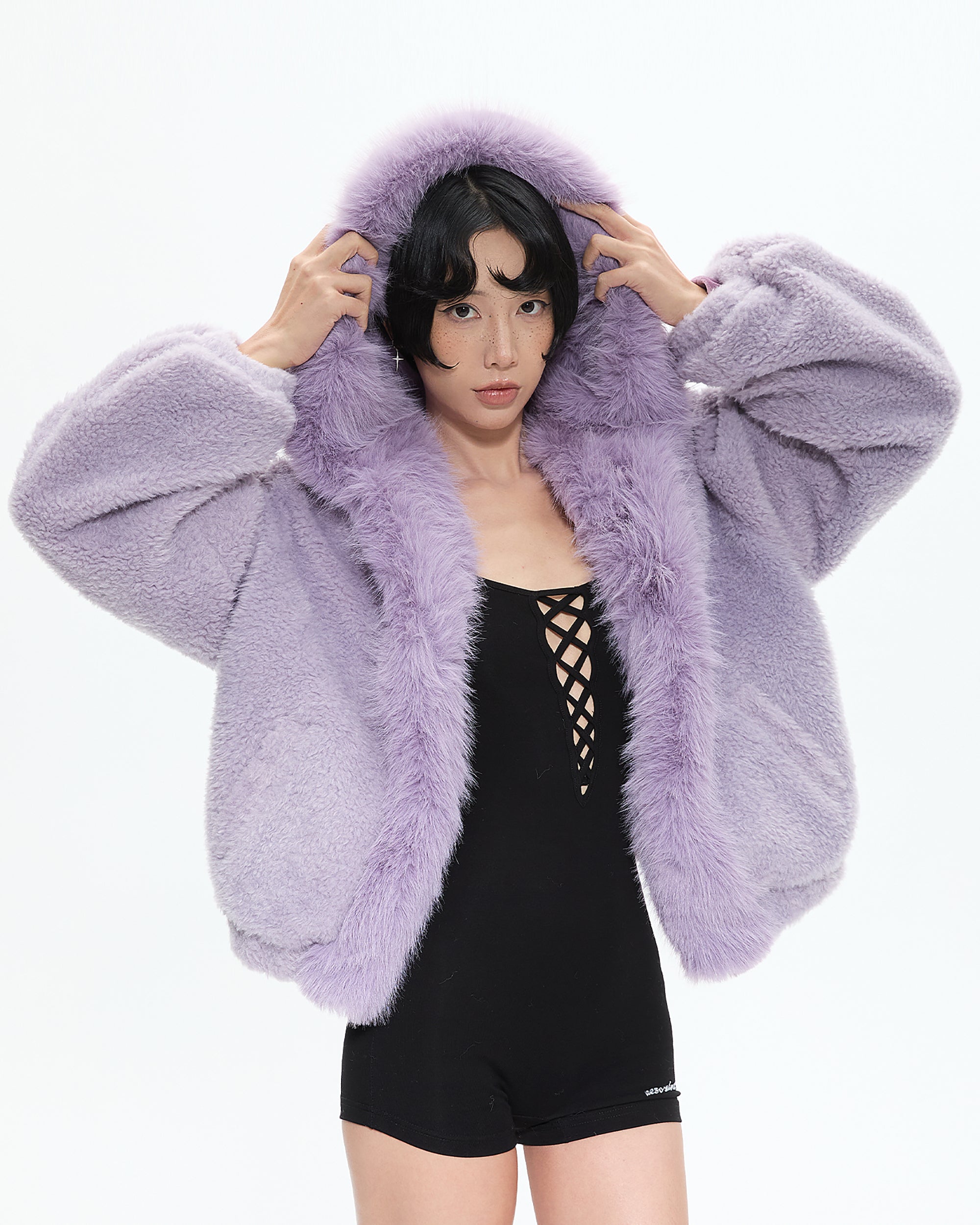 AE30 SAINT Plush Fur Trim Sherpa Hooded Jacket