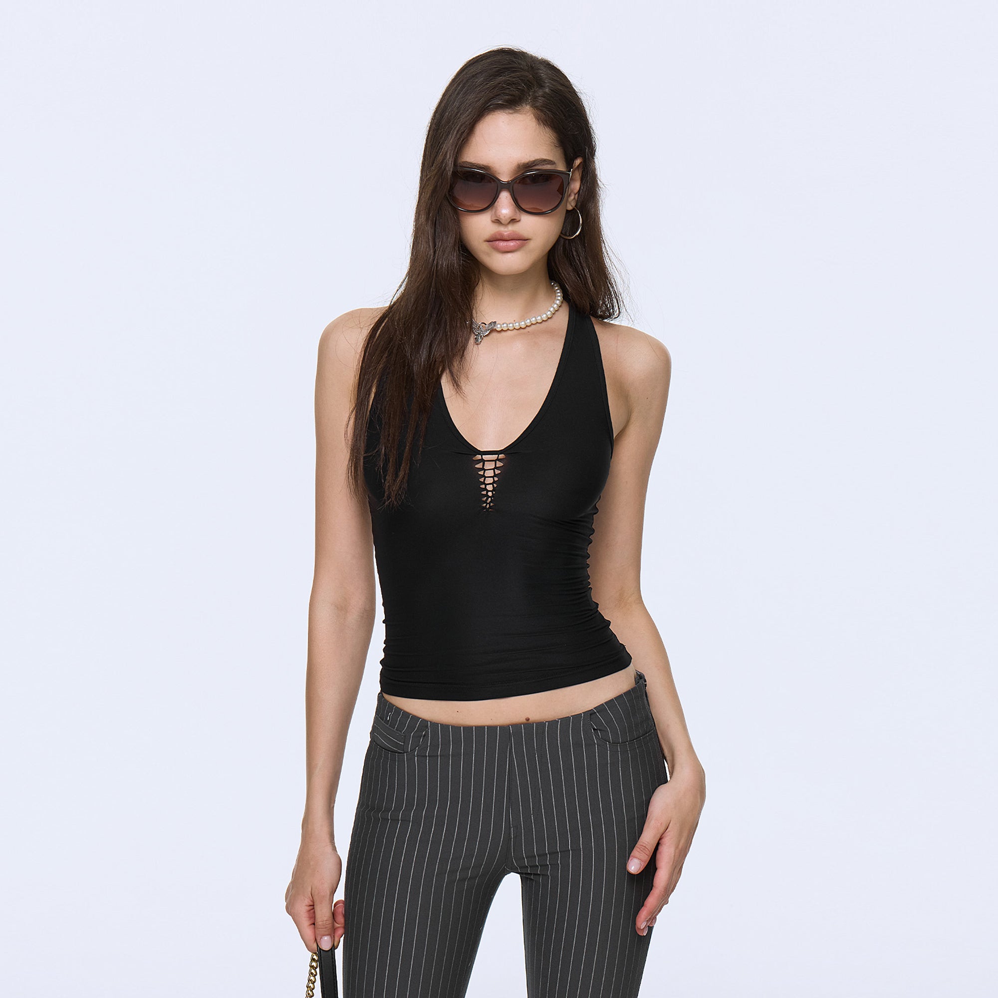 AE30 SAINT Lattice Cut-Out Plunge Tank Top
