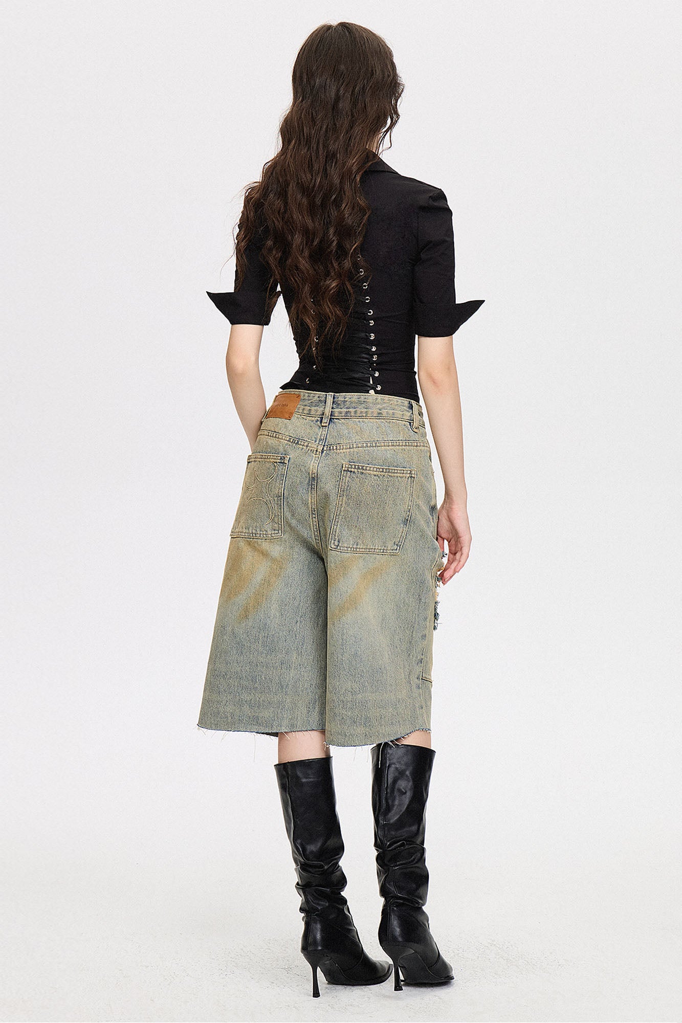 AE30 SAINT Hook-Front Lace-Up Back Corset Shirt