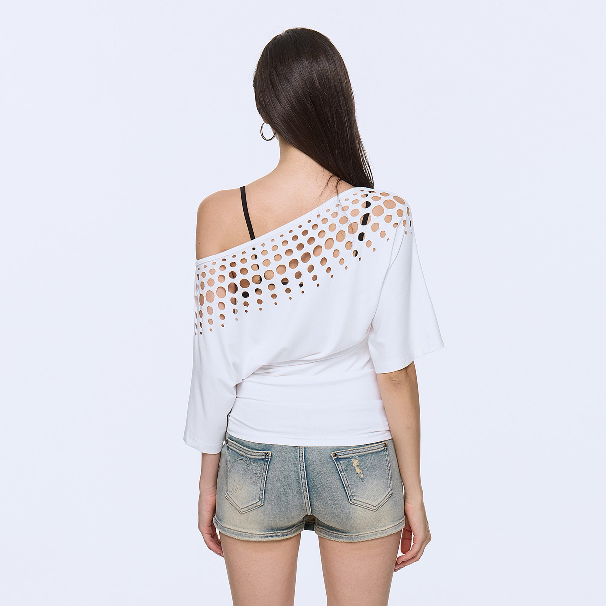 AE30 SAINT Off-Shoulder Cut-Out Dolman T-Shirt