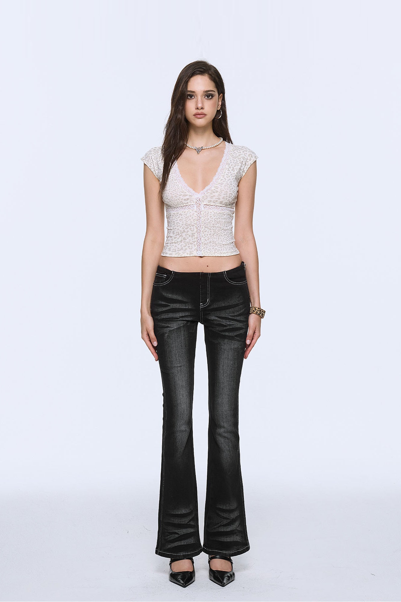 AE30 SAINT Leopard Lace-Inset T-Shirt