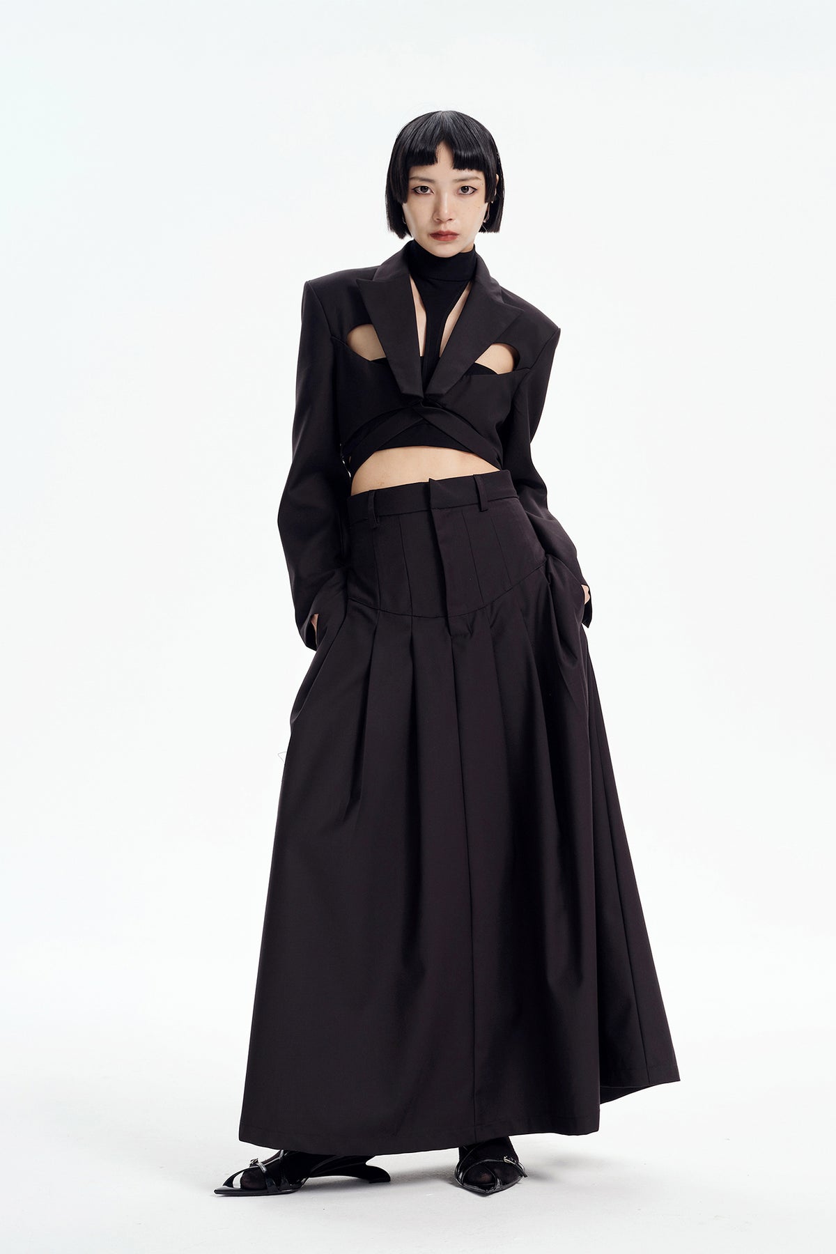 TINY IN STUDIO Oversized Belted Pleated Maxi Skirt