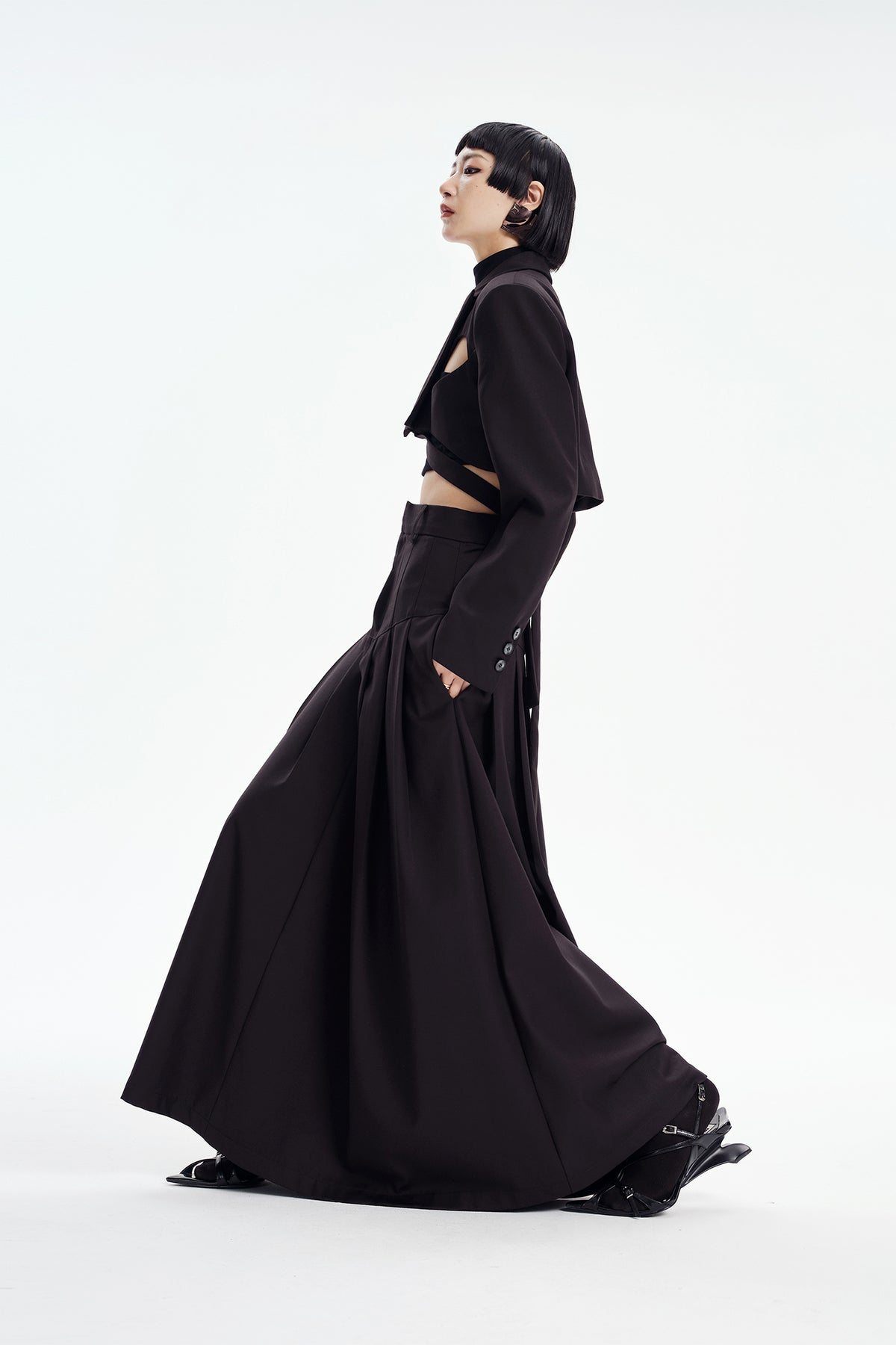 TINY IN STUDIO Oversized Belted Pleated Maxi Skirt