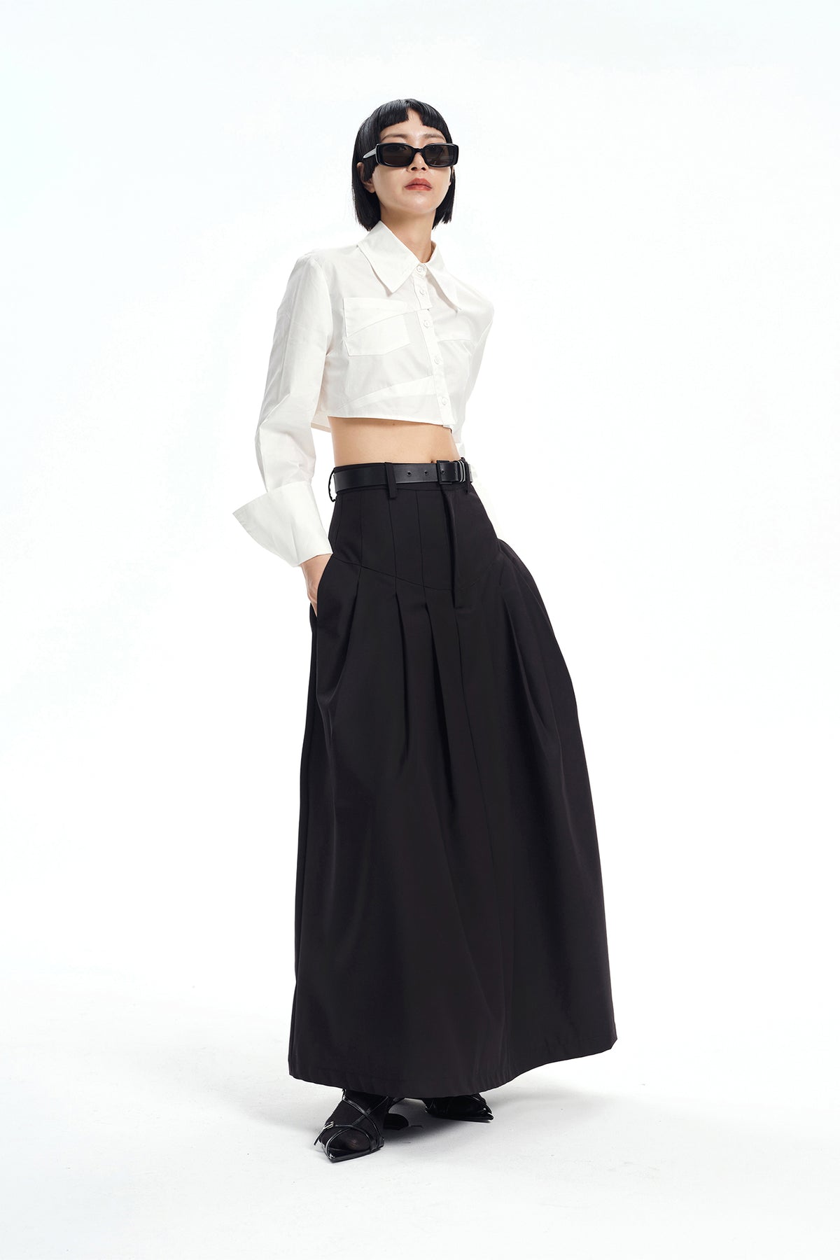 TINY IN STUDIO Asymmetrical Oversized-Sleeve Cropped Shirt