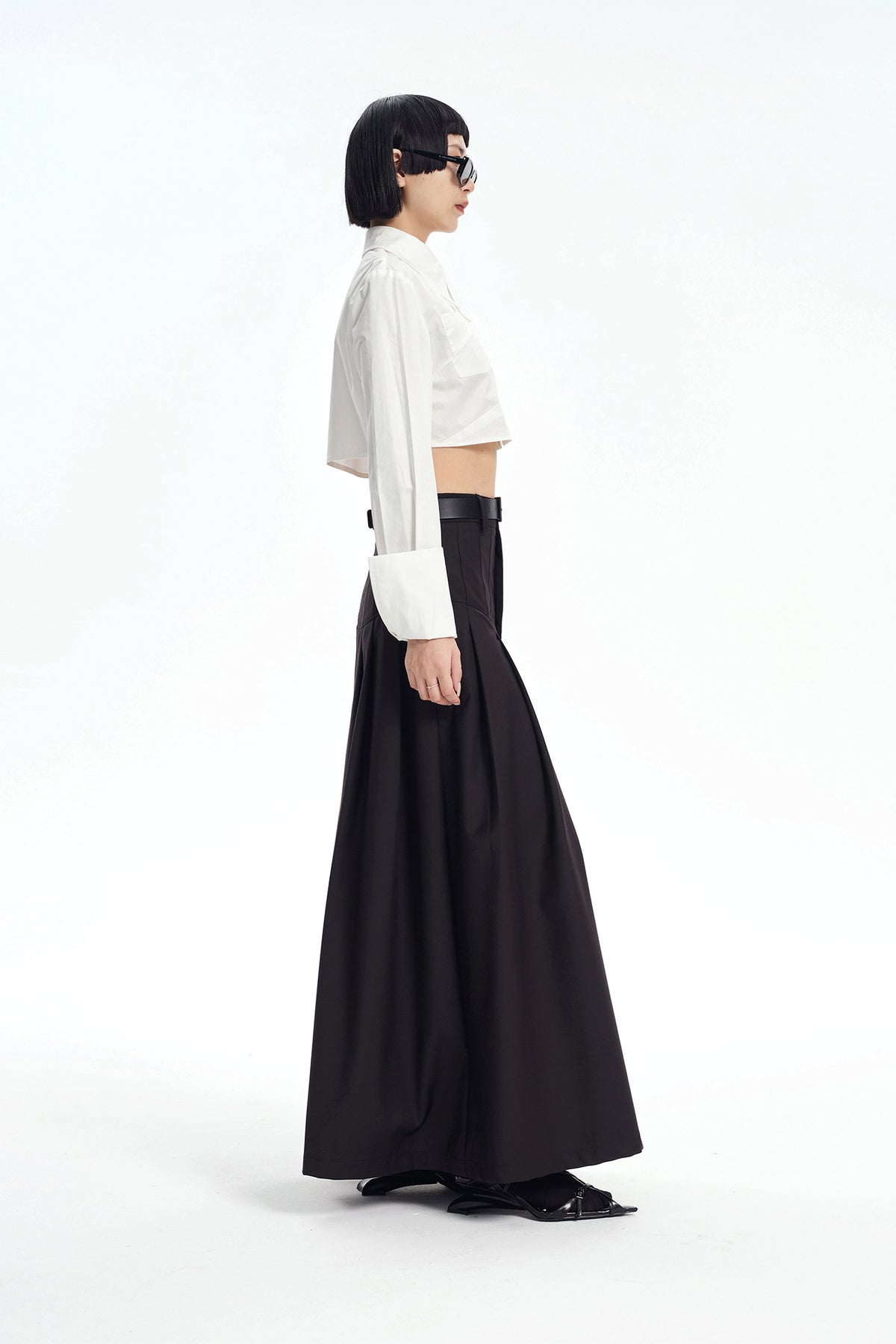 TINY IN STUDIO Asymmetrical Oversized-Sleeve Cropped Shirt