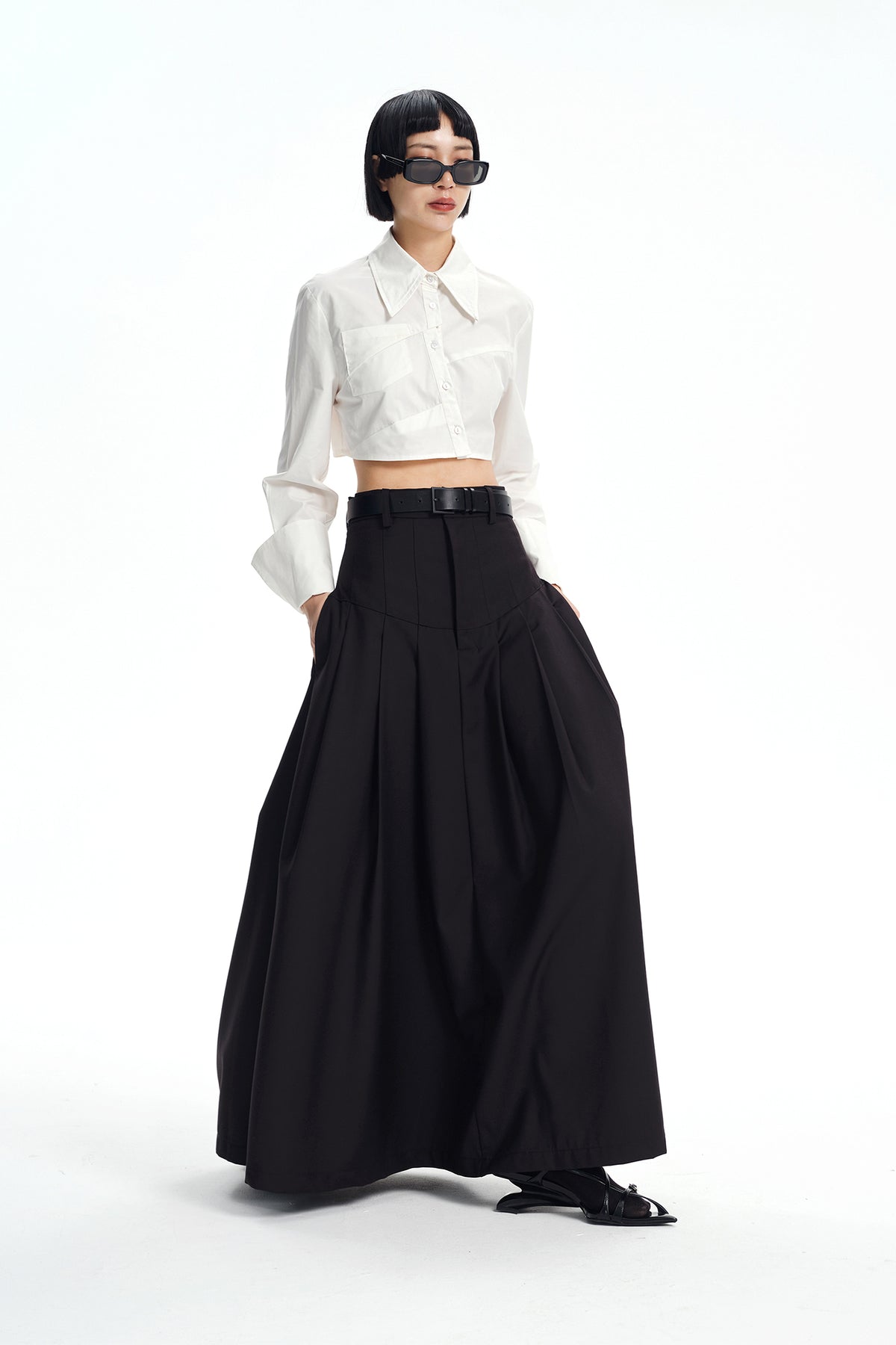 TINY IN STUDIO Asymmetrical Oversized-Sleeve Cropped Shirt