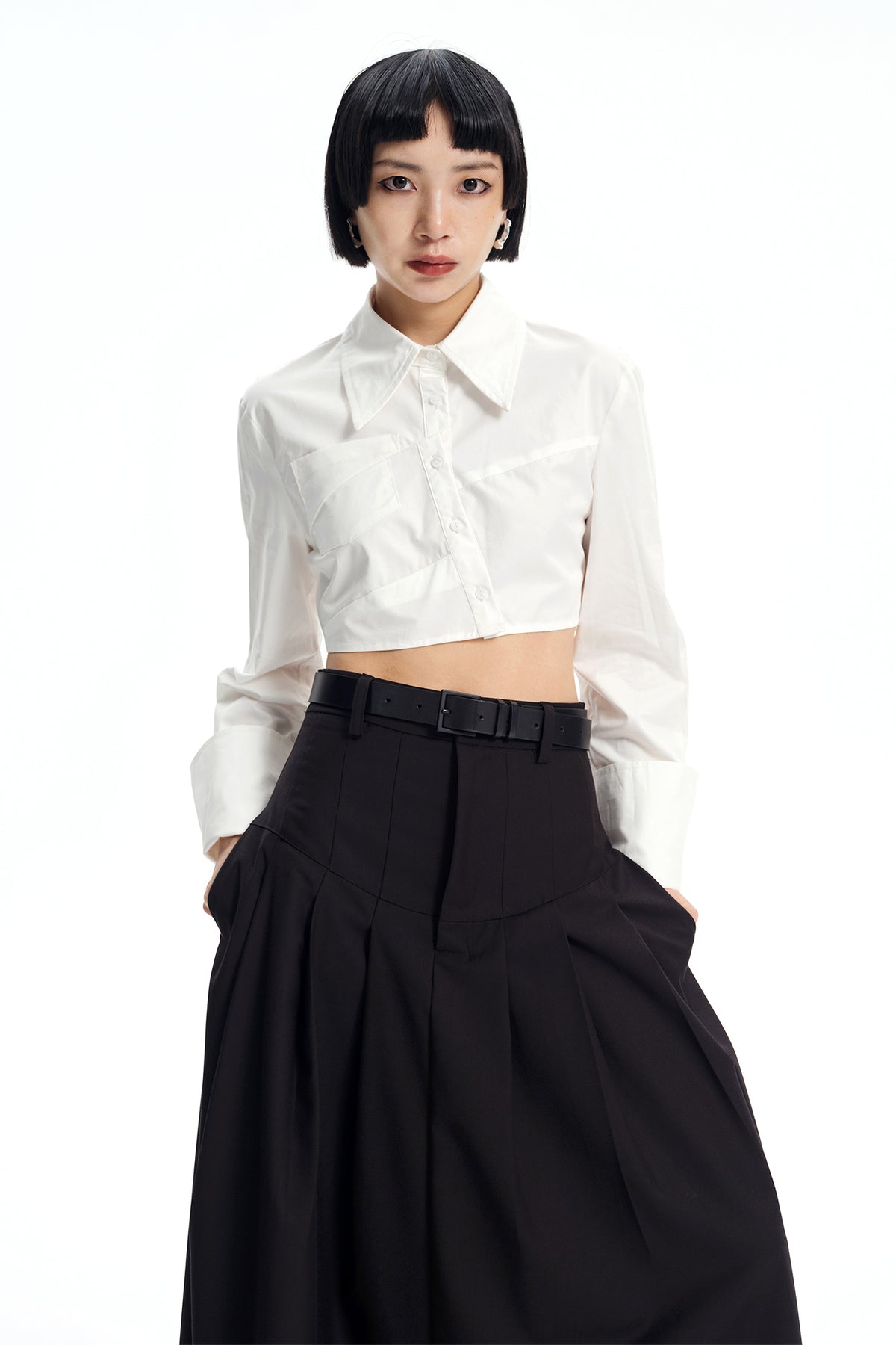 TINY IN STUDIO Asymmetrical Oversized-Sleeve Cropped Shirt