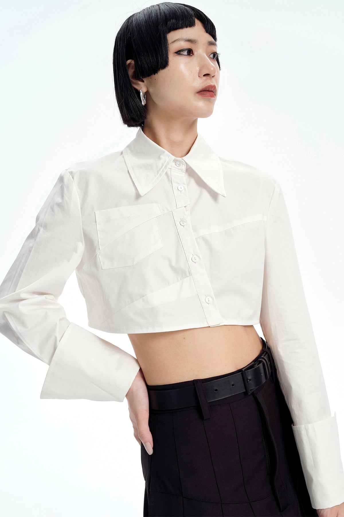TINY IN STUDIO Asymmetrical Oversized-Sleeve Cropped Shirt