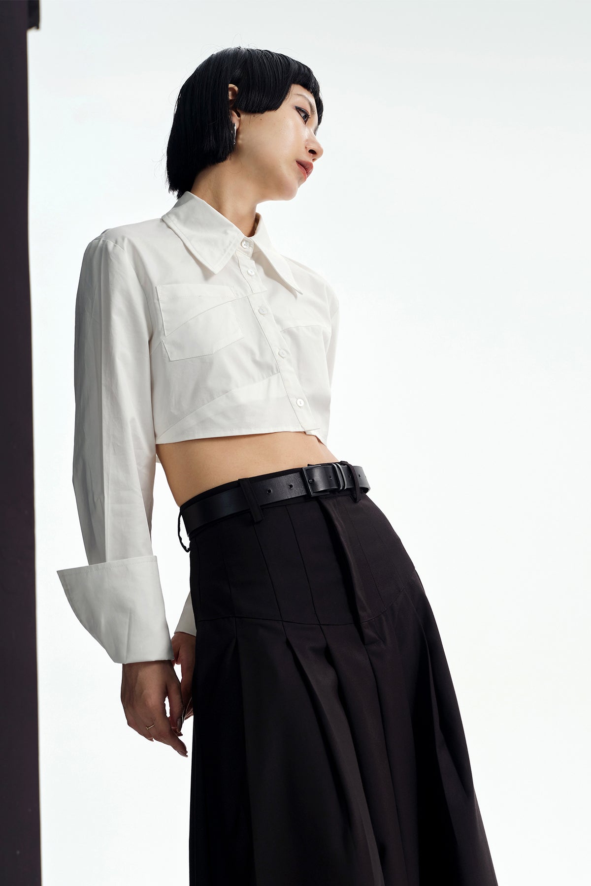 TINY IN STUDIO Asymmetrical Oversized-Sleeve Cropped Shirt