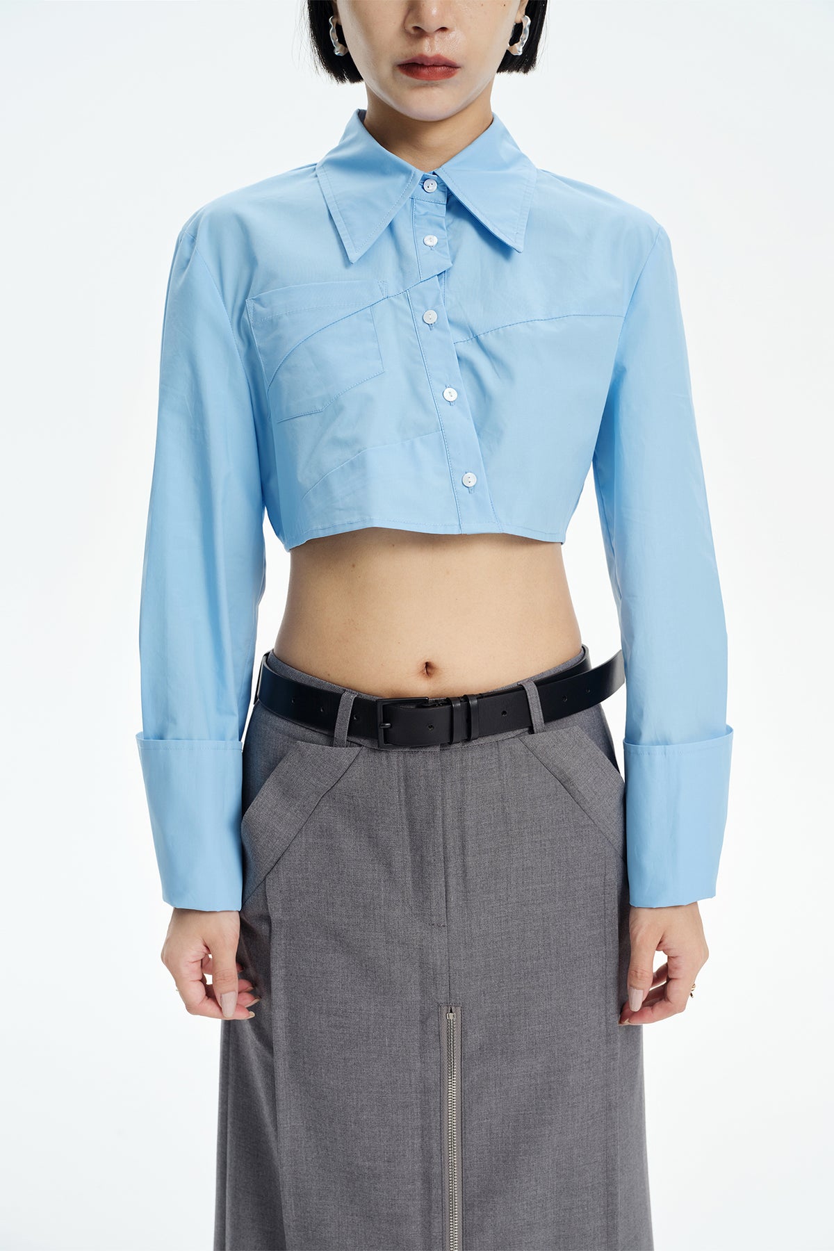TINY IN STUDIO Asymmetrical Oversized-Sleeve Cropped Shirt