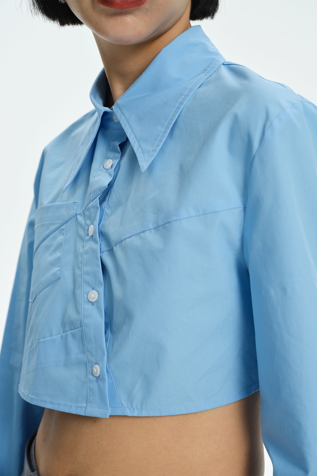 TINY IN STUDIO Asymmetrical Oversized-Sleeve Cropped Shirt
