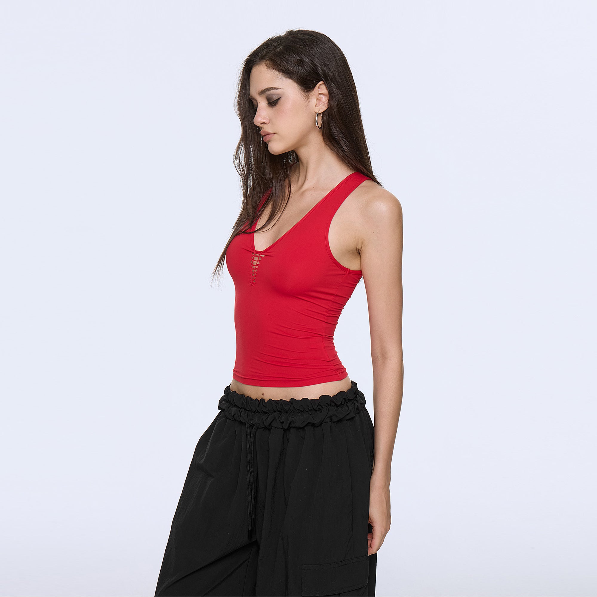 AE30 SAINT Lattice Cut-Out Plunge Tank Top