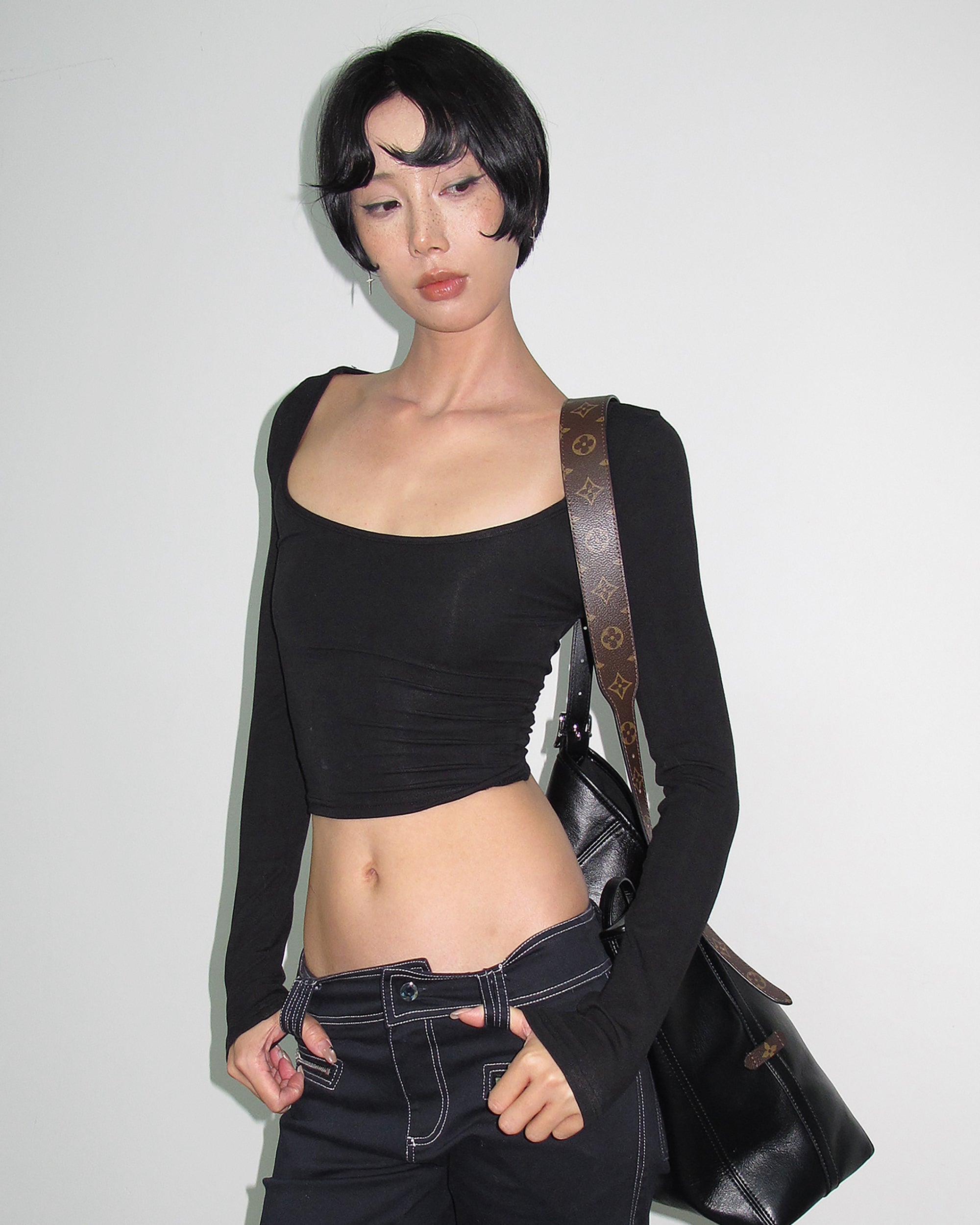 AE30 SAINT Open-Back Buckled Square-Neck Long Sleeve Top