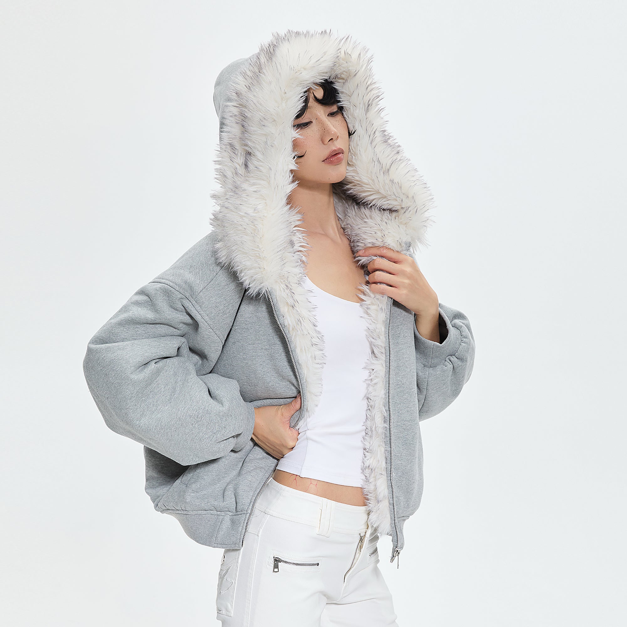 AE30 SAINT Faux Fur Trim Oversized Fleece Hoodie