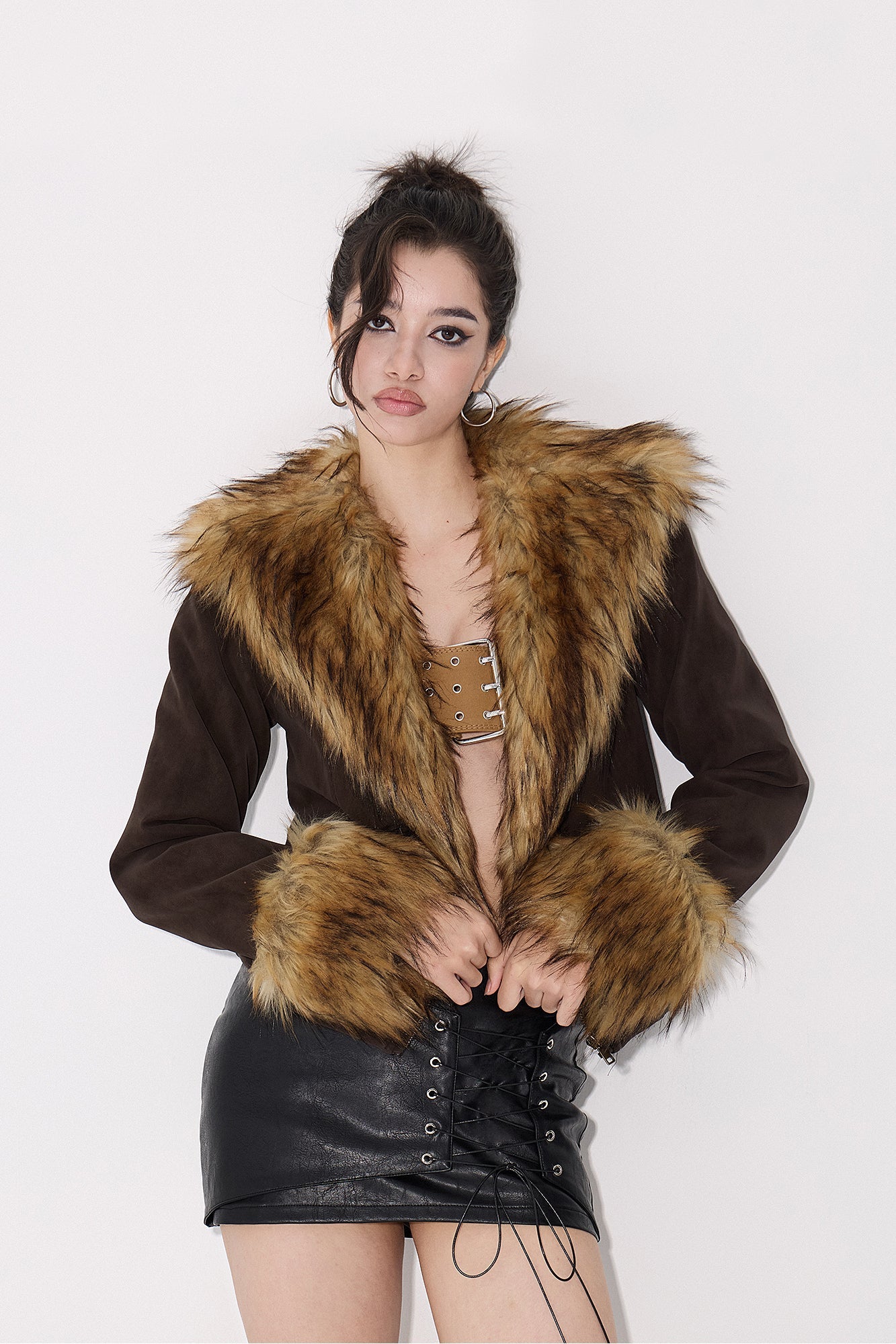 AE30 SAINT Faux Fur Trimmed V-Neck Jacket