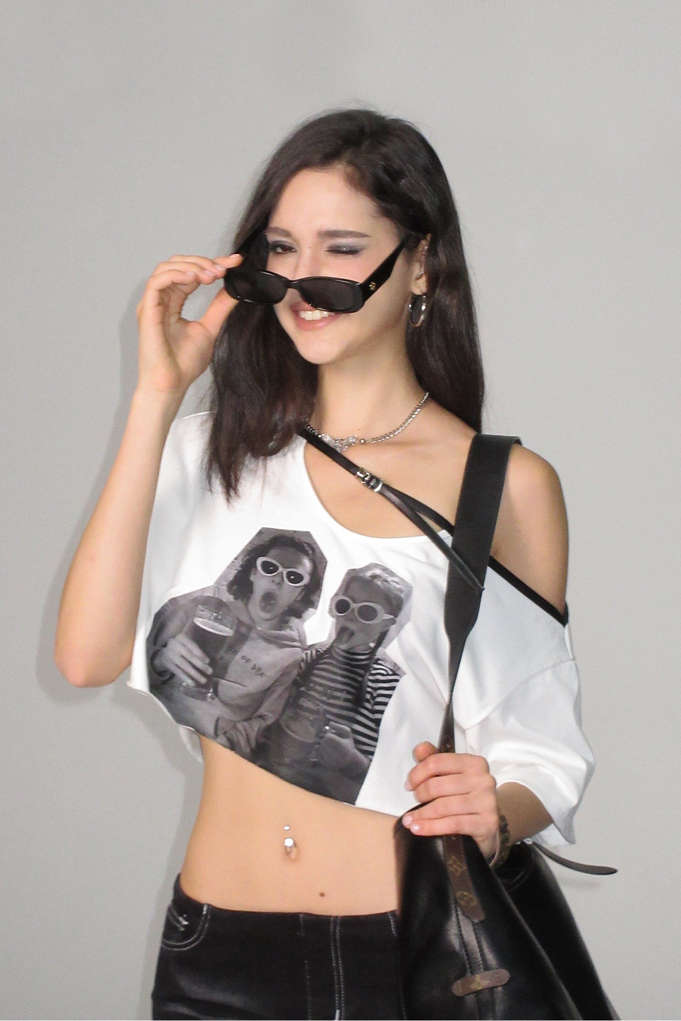 AE30 SAINT Photo Graphic Buckled Crop Tee
