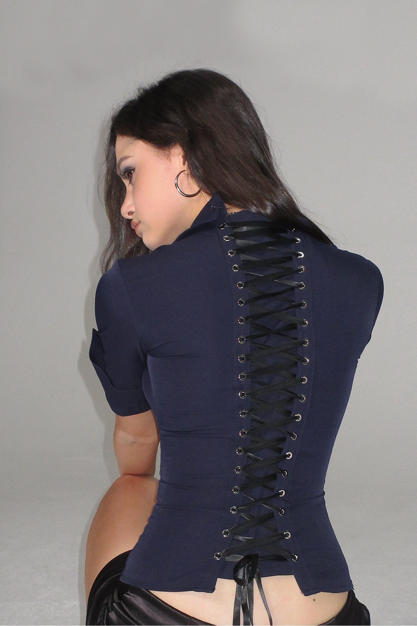 AE30 SAINT Lace-Up Back Corset Half Shirt