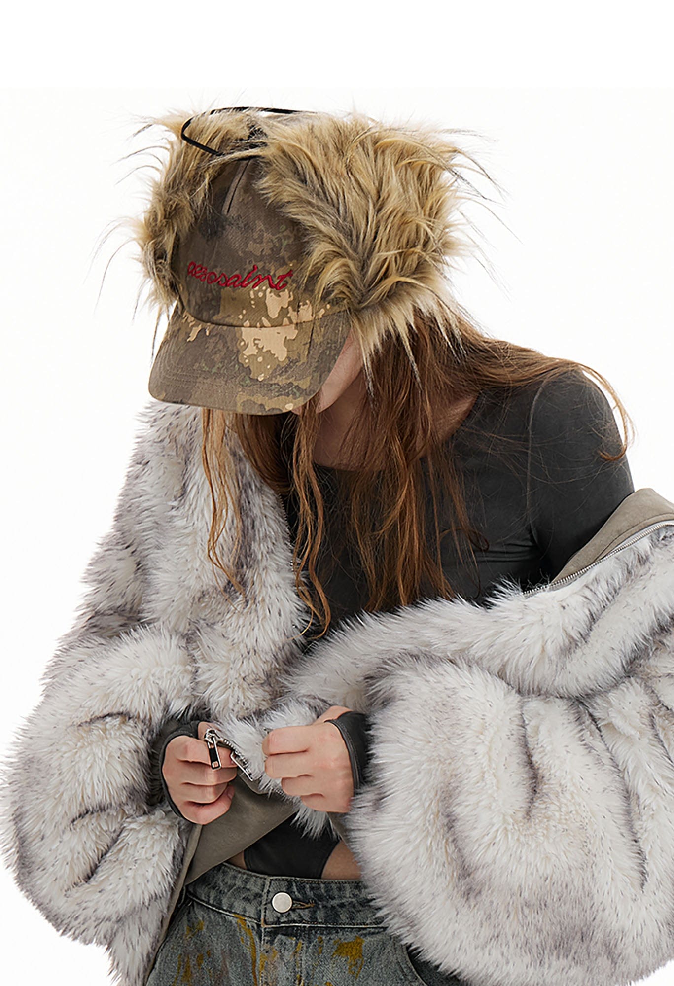 AE30 SAINT Camo Faux Fur-Trim Cap