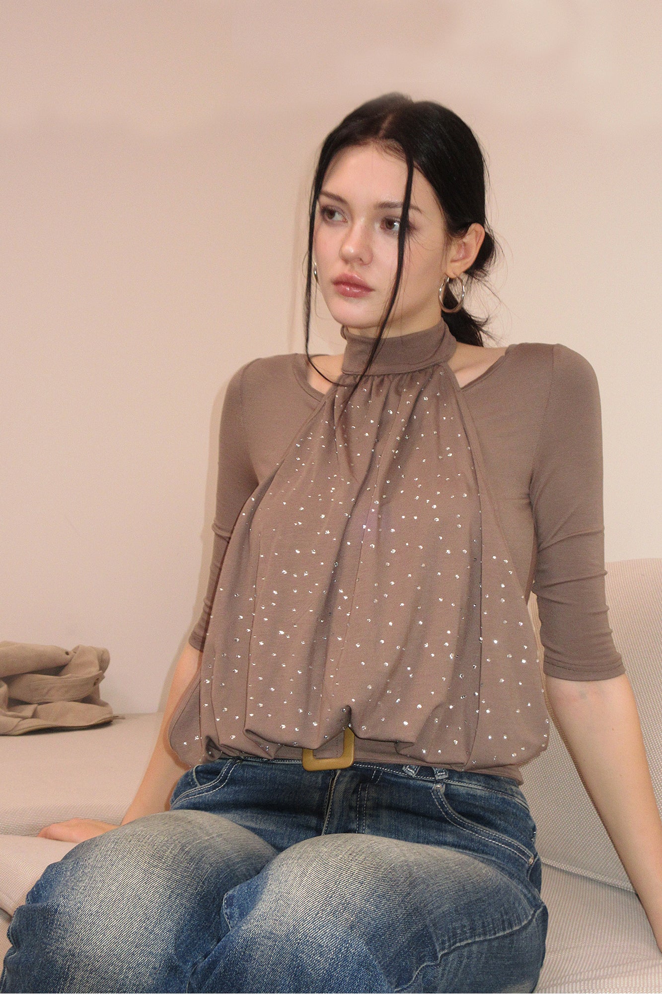 AE30 SAINT Diamond Layered Cut-Out Shoulder Tee