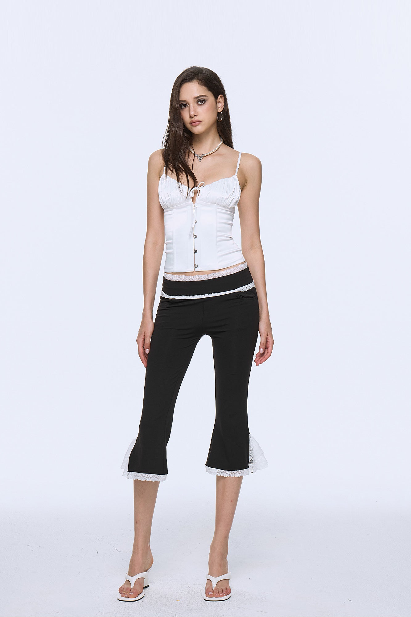 AE30 SAINT Lace-Trim Cropped Flared Pants