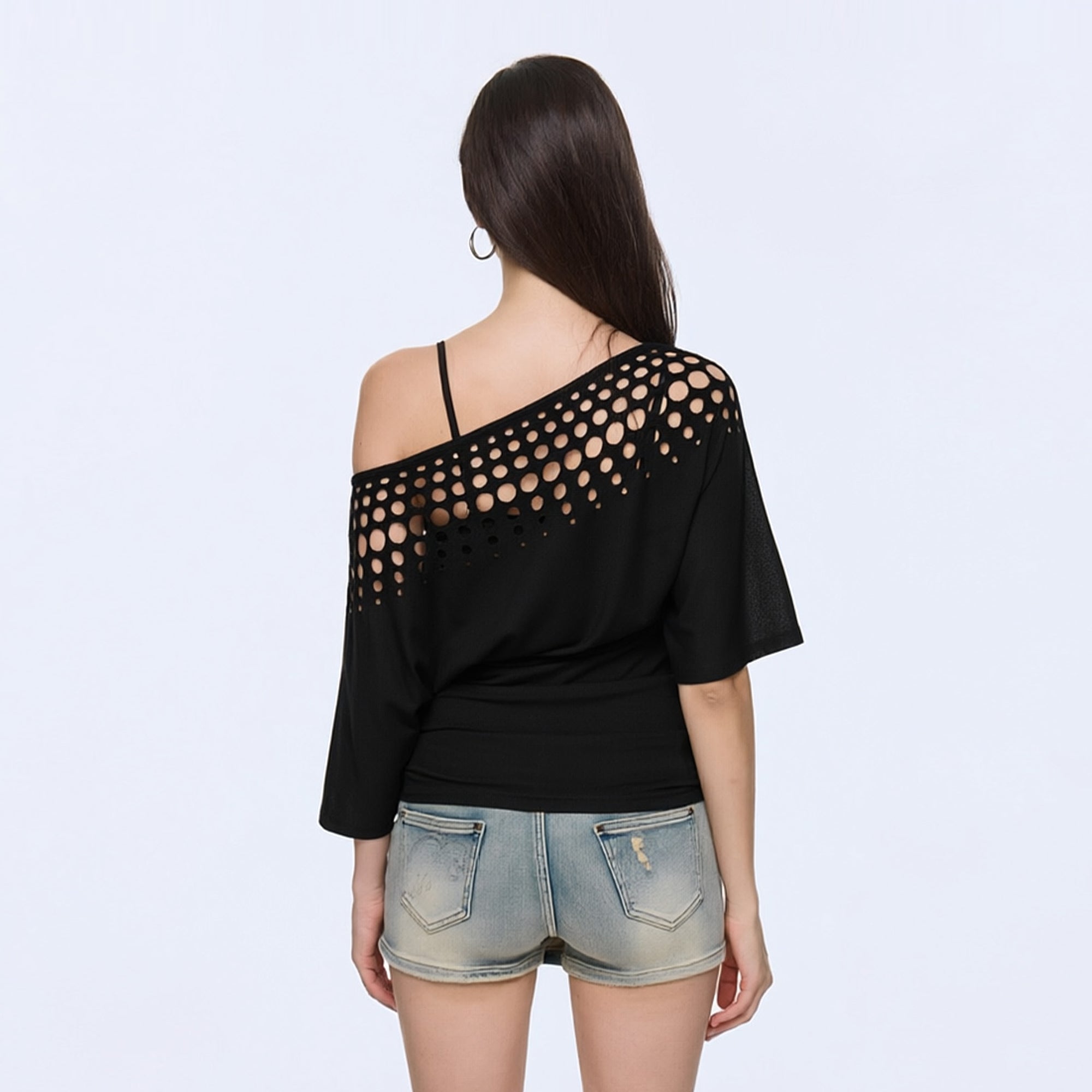 AE30 SAINT Off-Shoulder Cut-Out Dolman T-Shirt