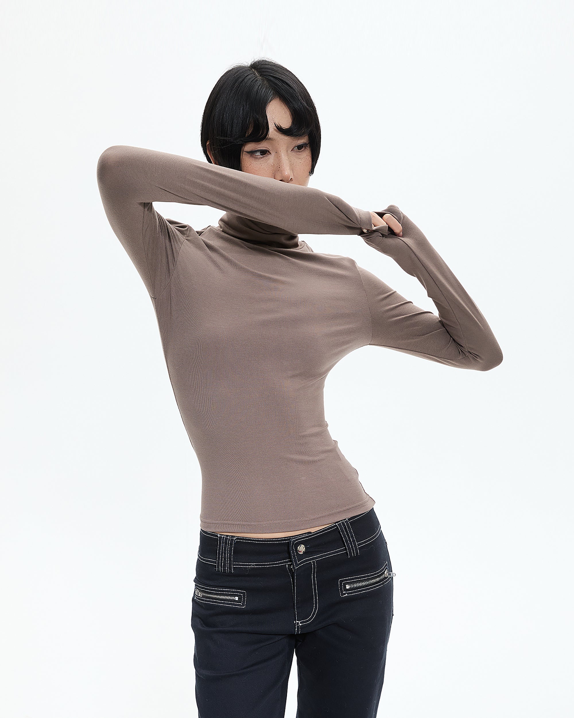 AE30 SAINT Ruched Turtleneck Slim-Fit Long-Sleeve Tee